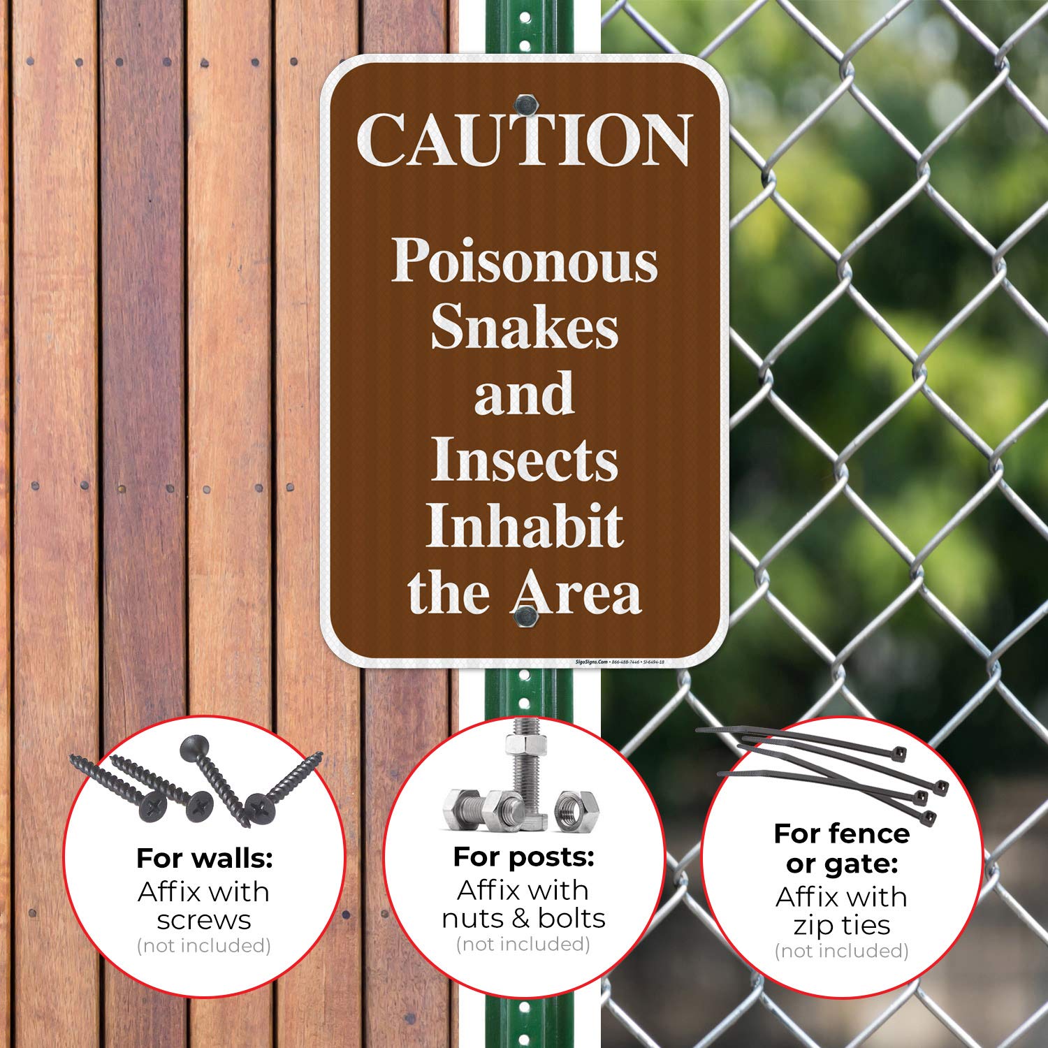 Poisonous Snakes and Insects Inhabit The Area Sign, 12x18 Inches, 3M EGP Reflective .063 Aluminum, Fade Resistant, Indoor/Outdoor Use, Made in USA