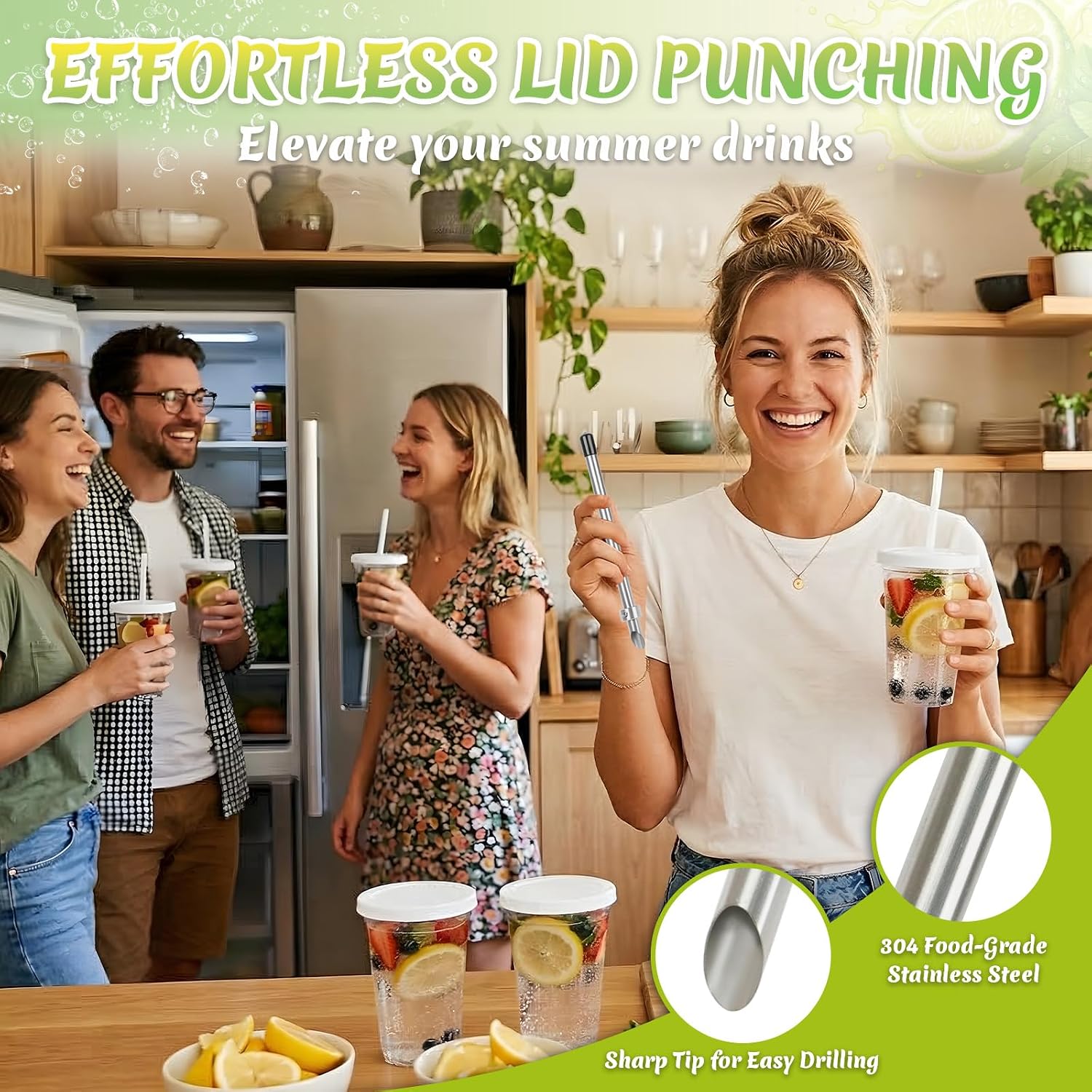 7-Piece Lemonade Stand Supplies Kit – Includes Straw Hole Puncher for Plastic Cups, Handheld Lemon Juicer, Fruit Muddler & Wire Masher