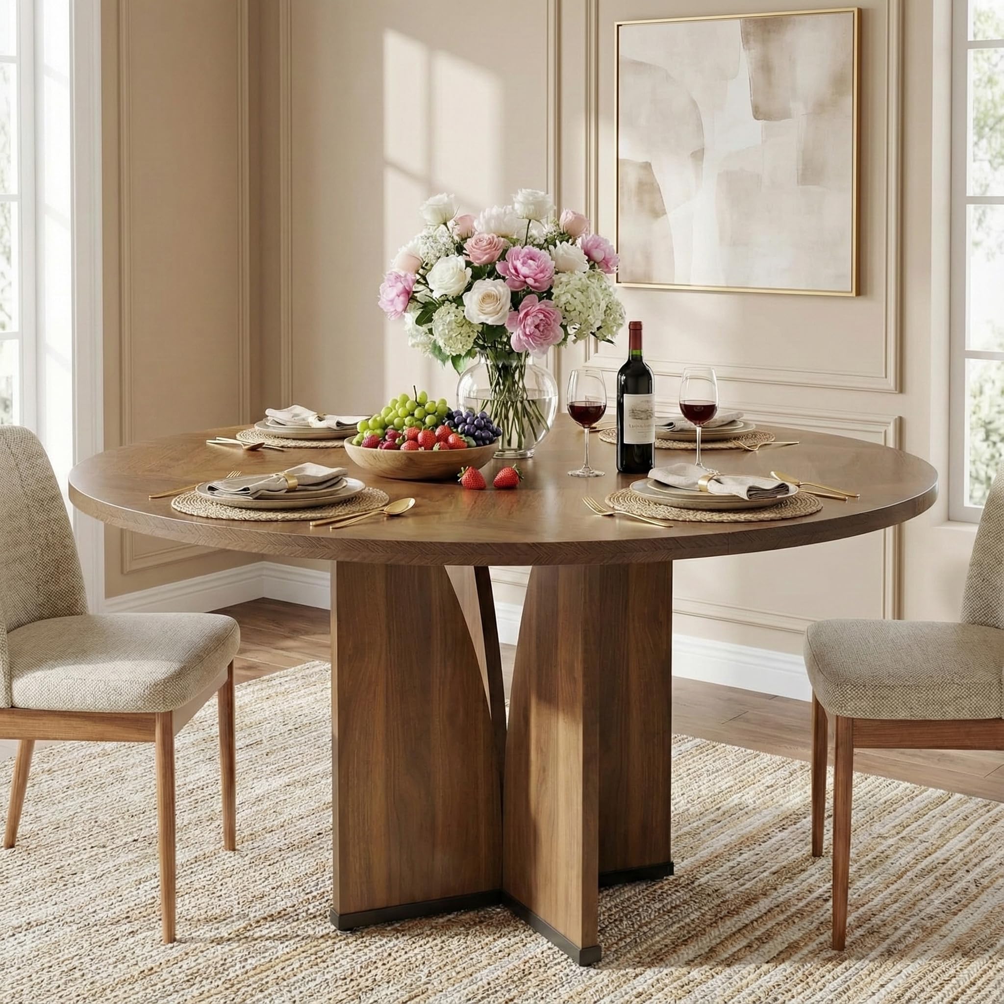 Lailang 100cm Tavolo da Pranzo, Tavolo Rotondo, Tavolo Cucina Salvaspazio, Tavolo In Legno, Tavolo Moderno, 100 x 100 x 76 cm, Marrone