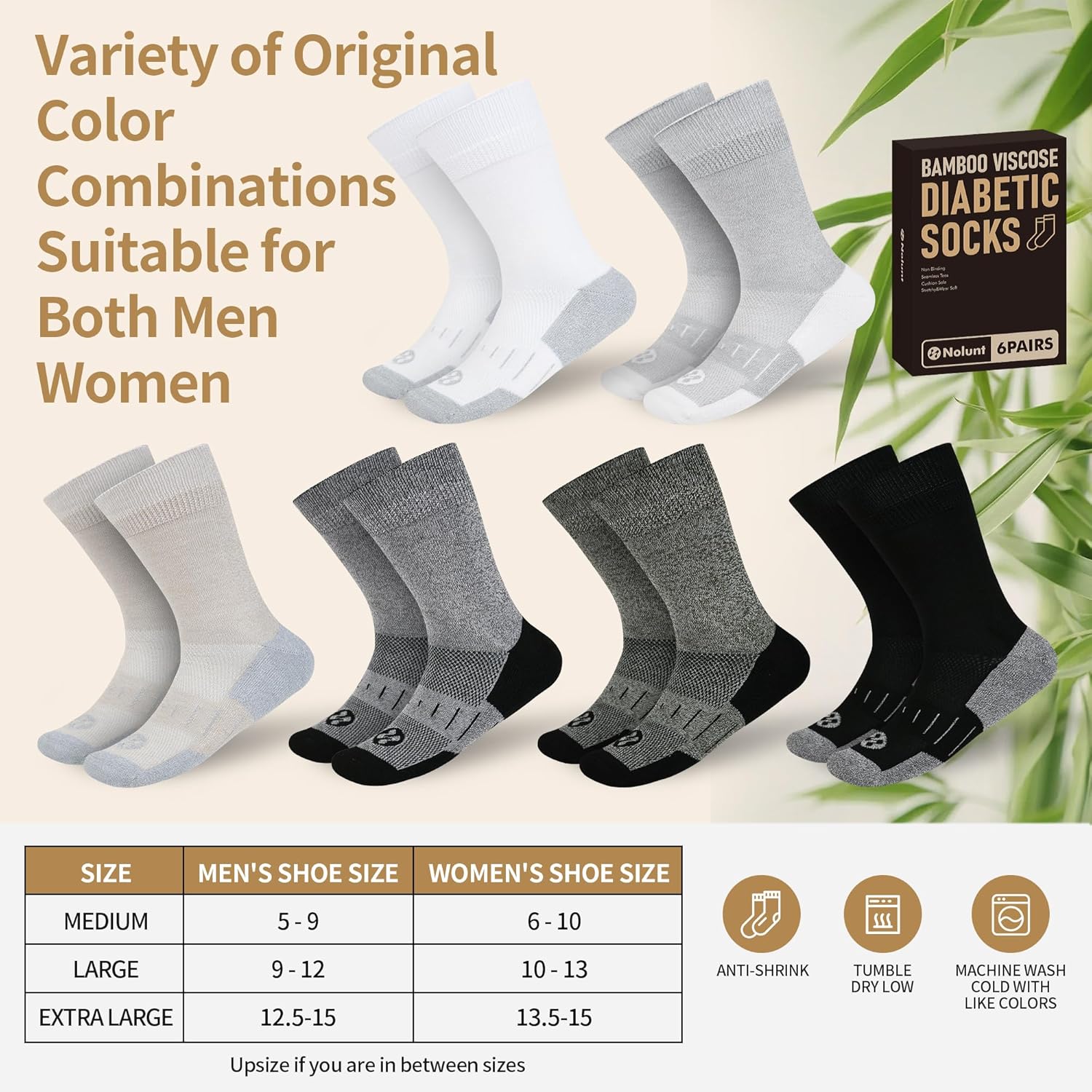 Diabetic Socks for Men,6 Pairs Crew Mens Diabetic Neuropathy Socks for Men Size 9-11/10-13/13-15 - Image 6