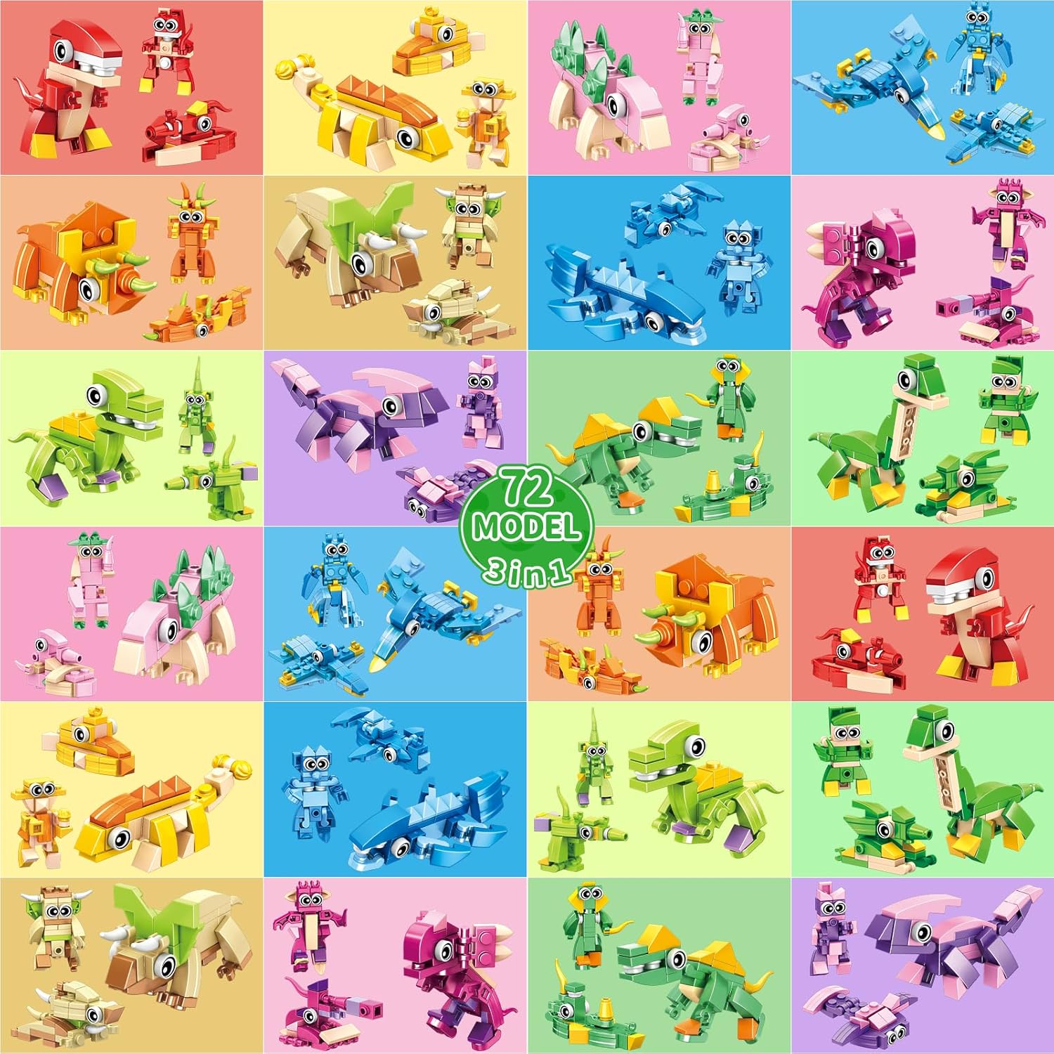 Dinosaur Party Favors for Kids - 24 Pack 72 Kinds of Animals Building Block Toy Goodie Bags Fillers Classroom Prizes Stuffers Gifts Building Set, Christmas Birthday Gift for Boys Girls Ages 6-12