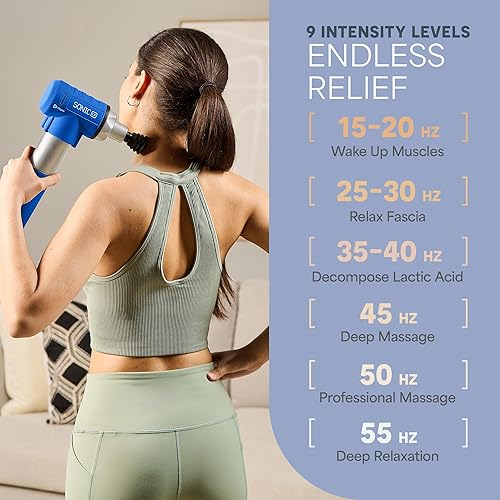 Miniatura 3 de Sonic LX Quiet Pro - Pistola de masaje de percusión, con 9 velocidades de masaje de espalda + 10 masajeadores para cuello y espalda, masajeador