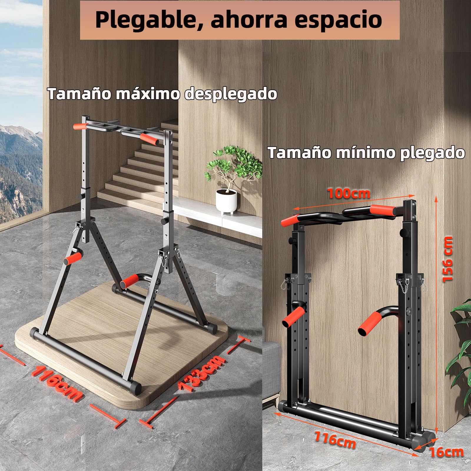 DOBESTS Estación de Dominadas Plegable Power Tower Dip Station,Estación de Fondos,Altura Ajustable, Multifuncional Maquina Dominadas Gimnasio en Casa for Pull Up& Dip Training，300KG