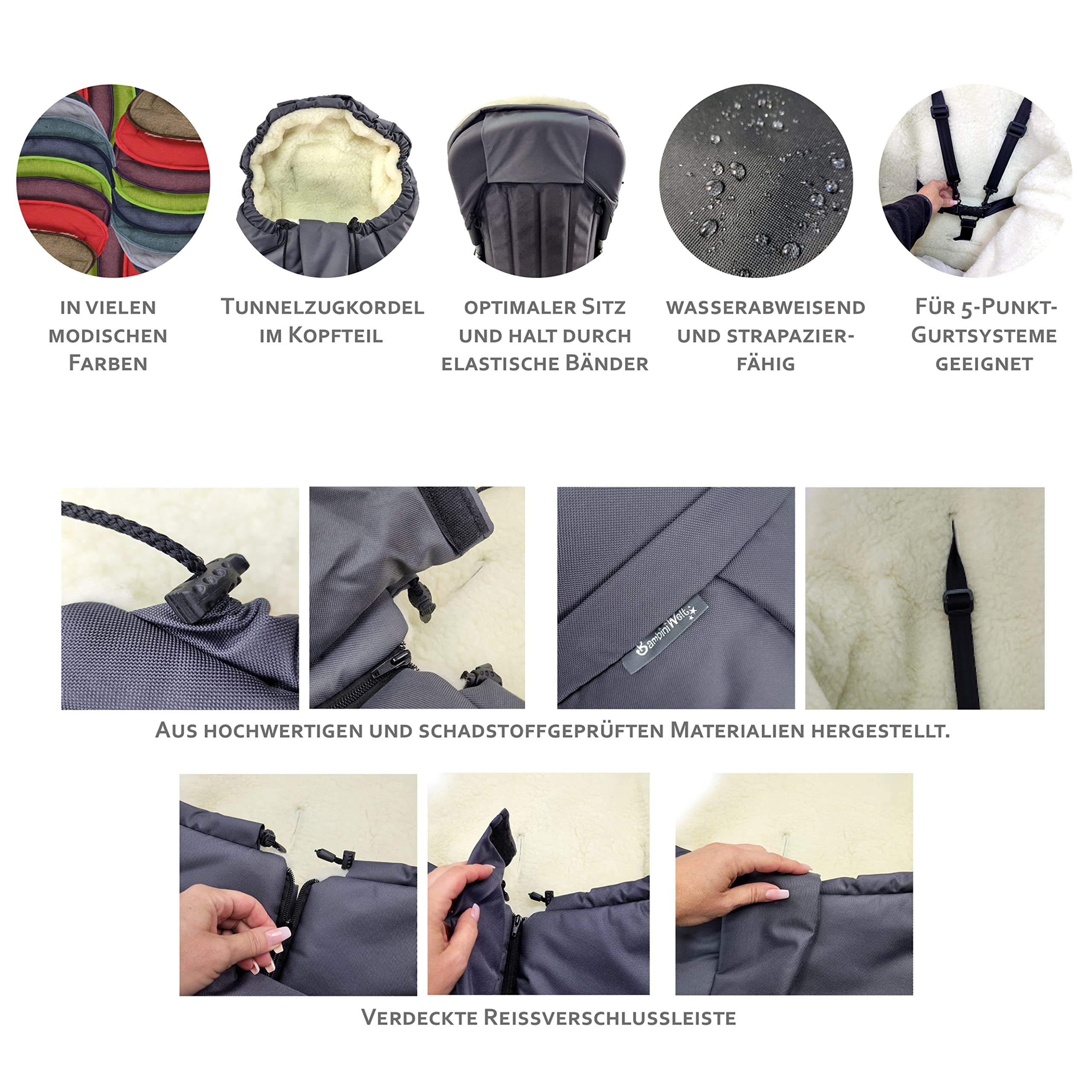 Bambiniwelt, offerta combinata MUFF + sacco a pelo invernale in lana d'agnello per passeggino, carrozzina, slitta mellata (grigio chiaro) XX