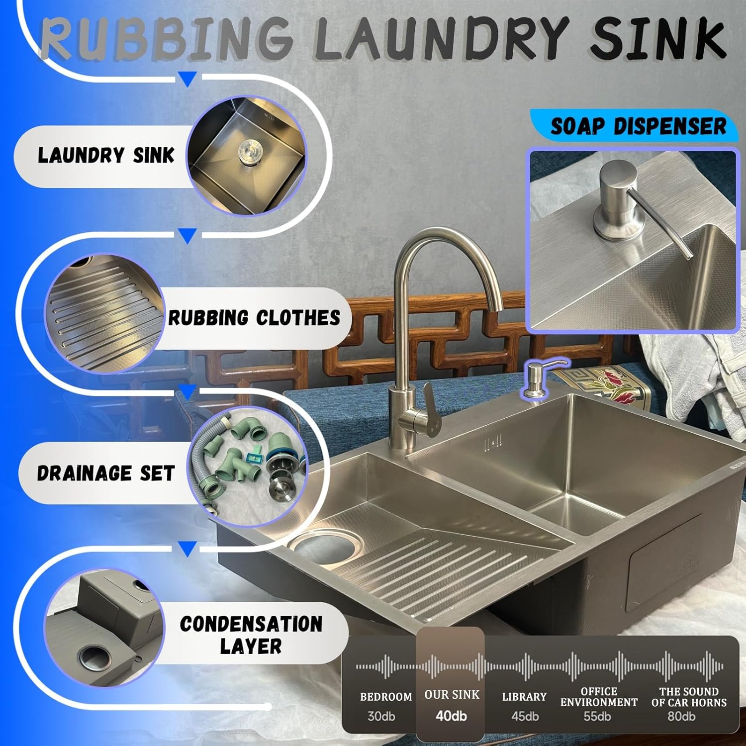 HJYBFA プレミアム SUS 304 ステンレススチール ダブルボウル、ユーティリティルーム&ランドリー - ビルトイン AQUAコイン式小型ランドリー専用ユニット台  スタンドタイプ | 三洋エンジニアリングサービス株式会社