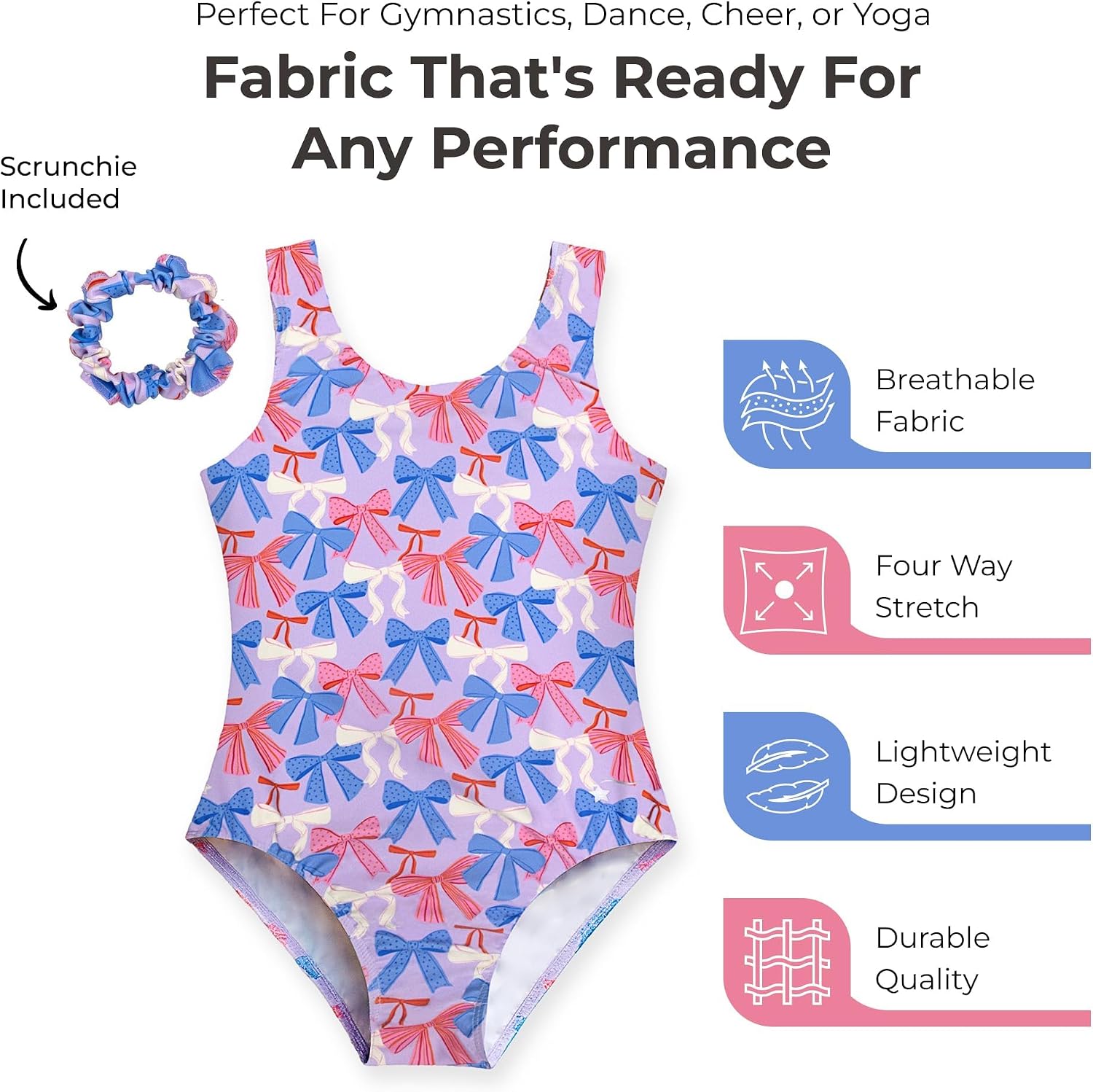 Destira Bow My Gosh Gymnastic Leotard for Women, Fun Print in Bright, Cheerful Colors Perfect for Practice, Adult X-Small