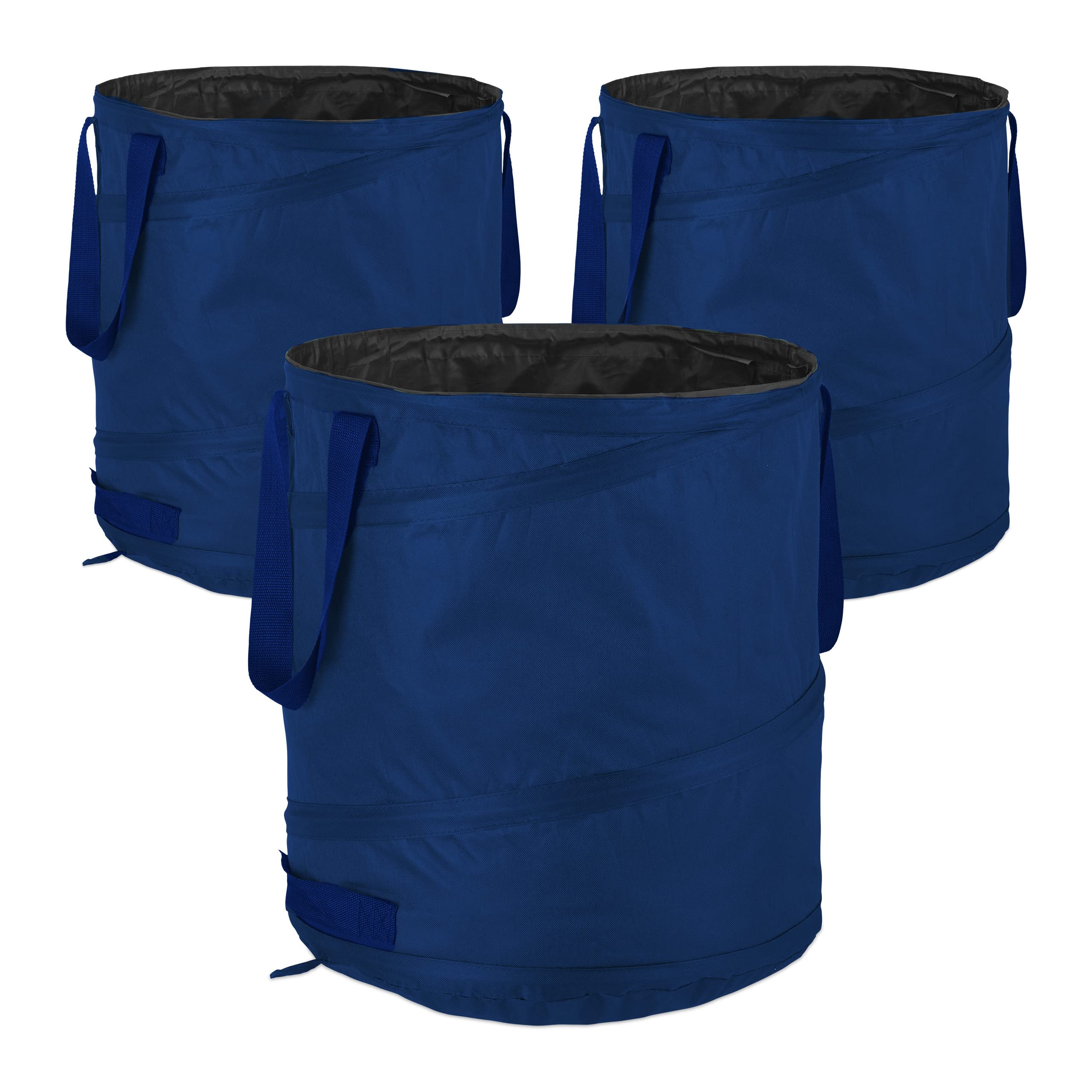 Relaxdays Sacchi da Giardinaggio, Set da 3, Fogliame e Rifiuti, Sistema Pop Up, 85 l, Impermeabile, HD 47x46 cm, Blu, Poliestere