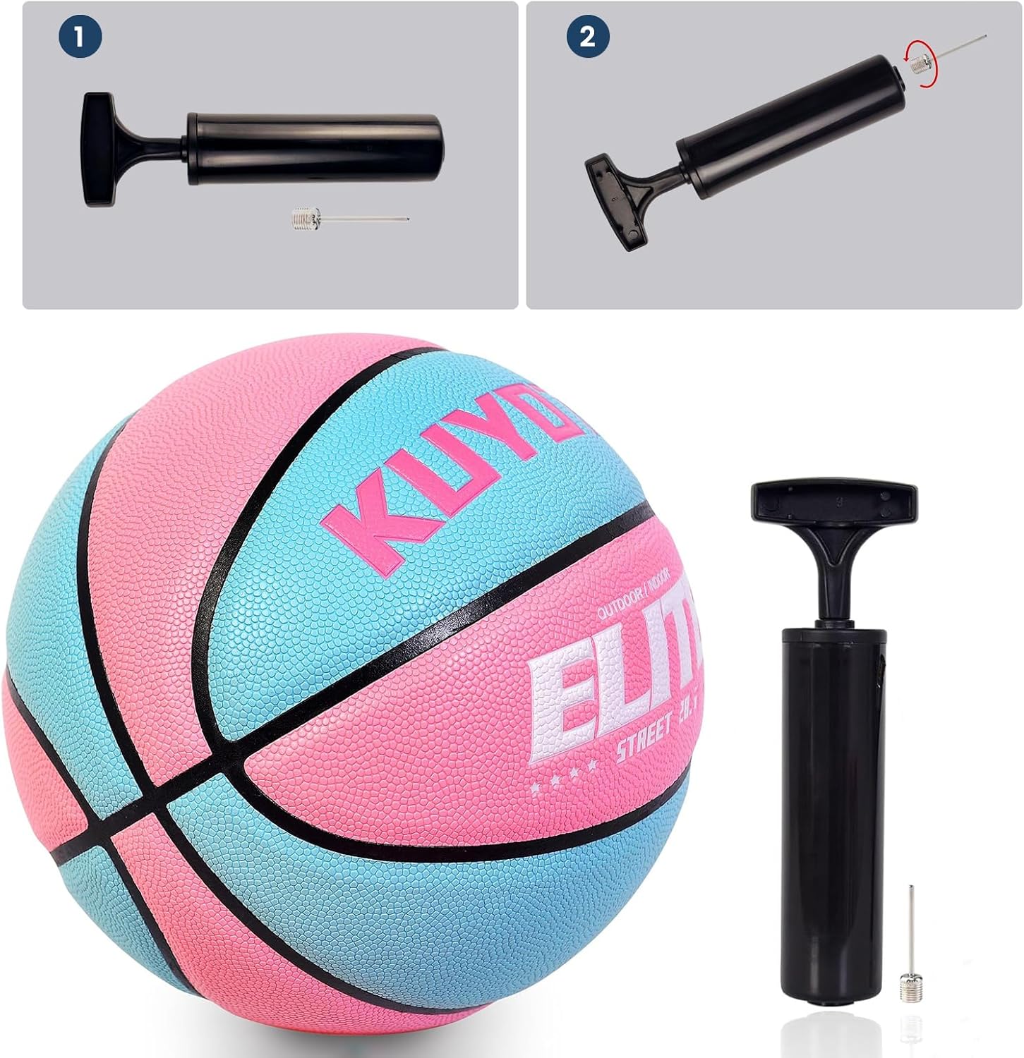 KUYOTQ Girls Womens Size 6 (28.5") Elite Basketball with Pump Premium Composite Leather Basketball in&Outdoor Game Gym Training Competition Sports Basketballs Gifts for Girls/Womens
