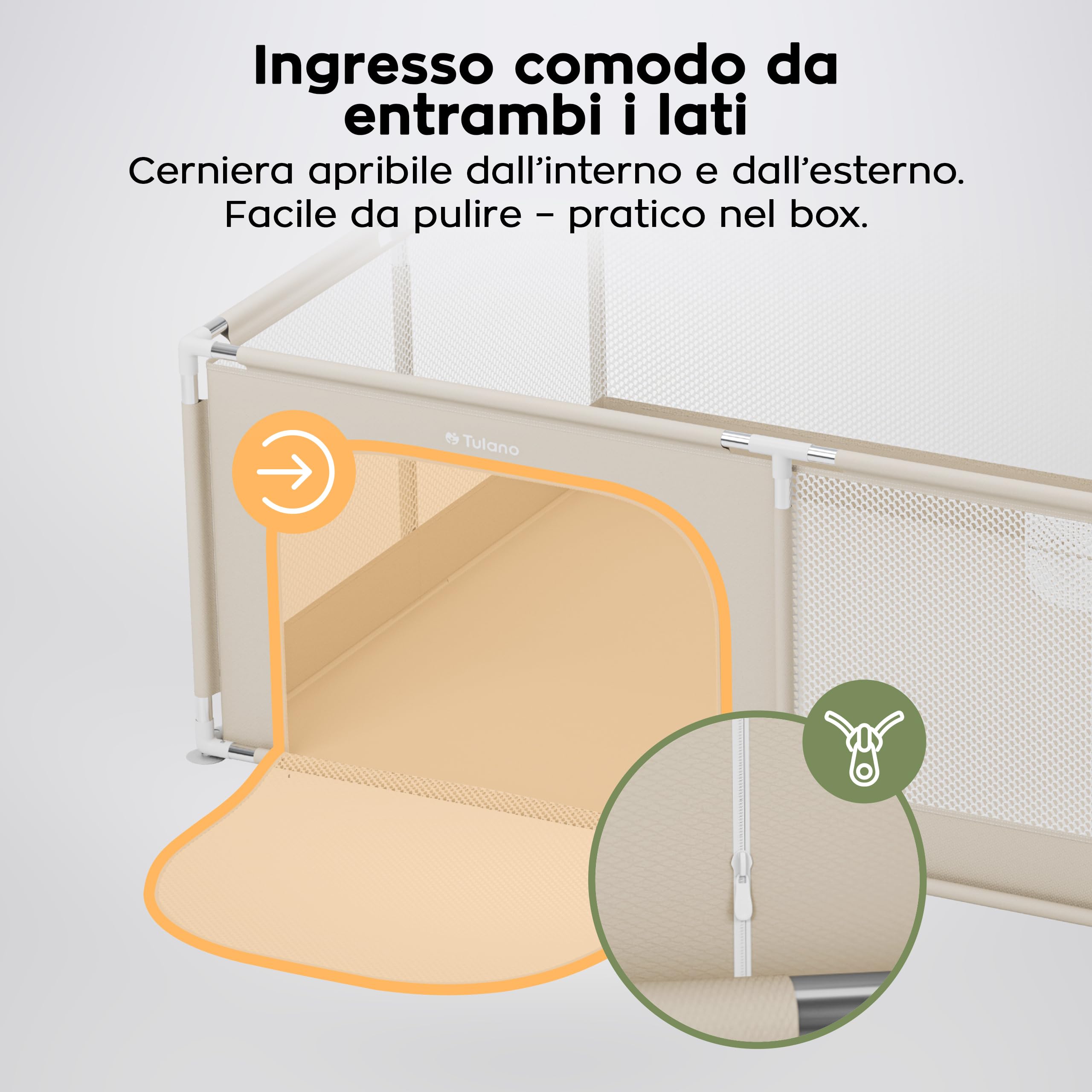 Tulano Cozy 22 Box per Bambini 120x180 cm - Recinto Neonato con Fondo | 6-36 mesi - Struttura in Metallo – Rete Traspirante – Porta con Cerniera – Borsa Inclusa – Casa e Giardino – Beige