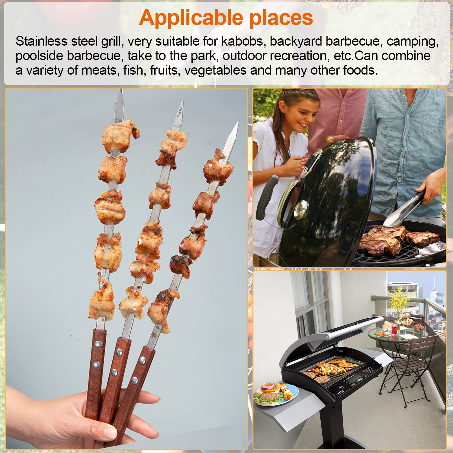 8 Pezzi Spiedini Acciaio, Kebab In Acciaio Inox, Spiedo Acciaio per Barbecue Riutilizzabili, Accessori Barbecue per Verdure, Carne, Salsicce