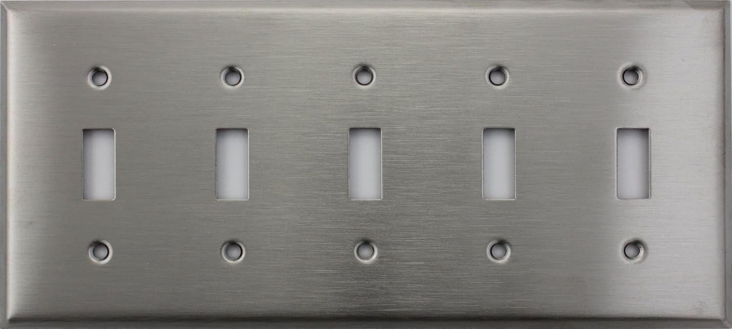 Brushed Satin Stainless Steel 5 Gang Toggle Switch Wall Plate