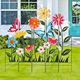 Glitzhome Garden Stake 40 Inch Flower Butterfly Garden Stakes Decor Metal Decorative Flowers Garden Stakes Yard Art 5 Pieces Yard Stakes Indoor Outdoor Lawn Garden Patio Backyard Ornaments Yard Sign