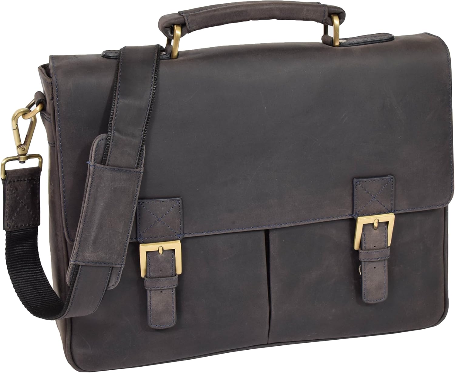 Real Leather Briefcase Cross Body Satchel Messenger Organiser Bag Cobar Blue