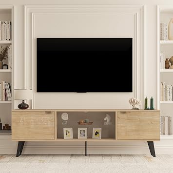 TV Stand Cabinet | Walnut TV Unit with Glass Shelf | TV Cabinet | TV Stand Unit | TV Units for Living Room | TV Table |Soft Closing Hinges | Glass Shelf Oak