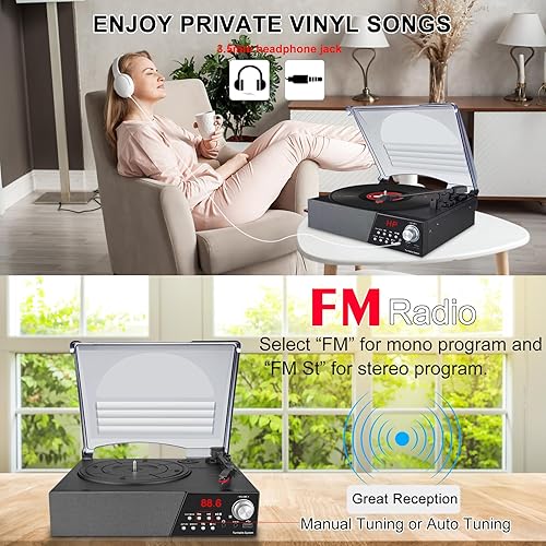 Miniatura 5 de LUXSWAY Tocadiscos, tocadiscos con altavoces estéreo para discos de vinilo, Bluetooth vintage de 3 velocidades, control remoto, radio FMreproducción