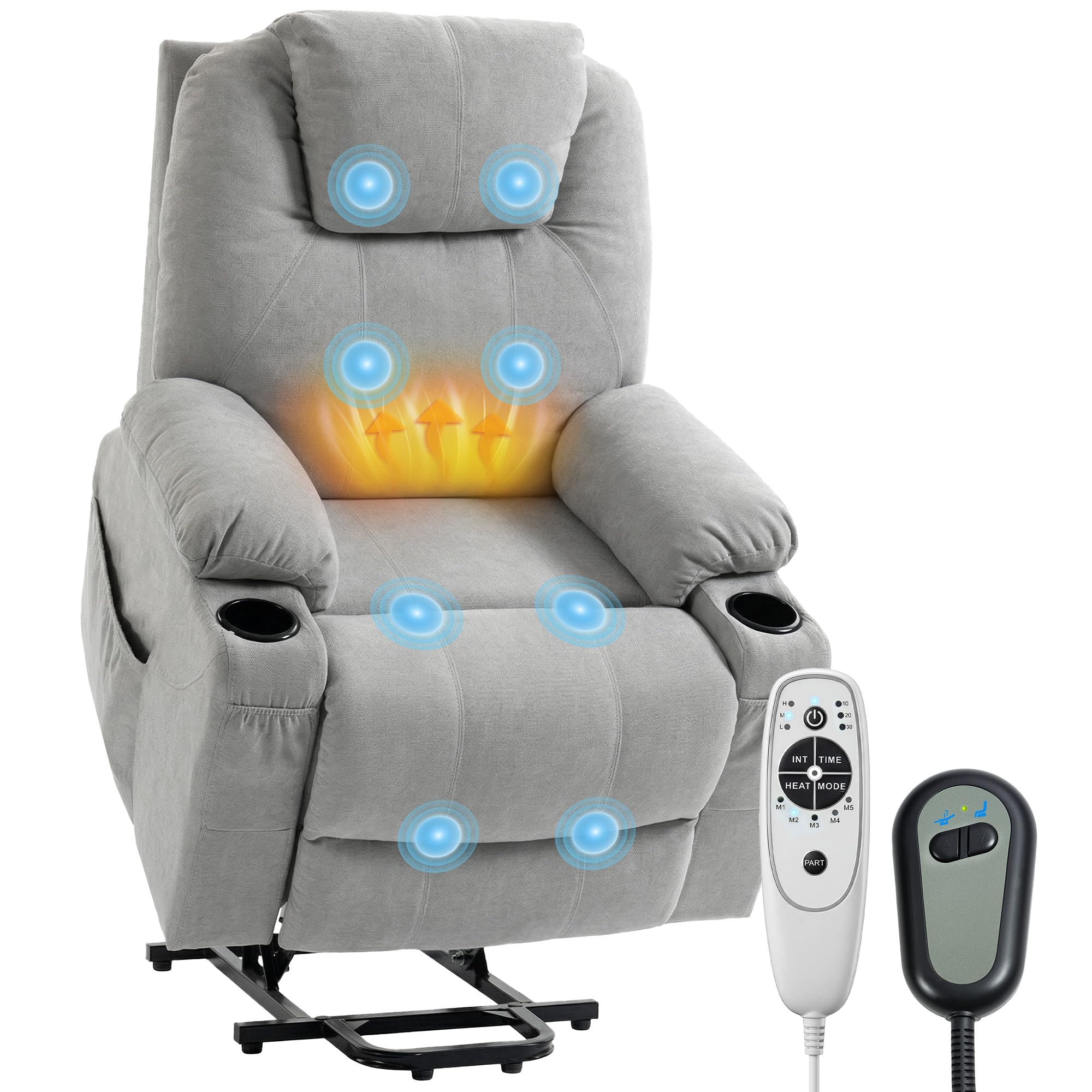 Homcom Light/Grey Power Lift Recliner Chair With Vibration Massage,