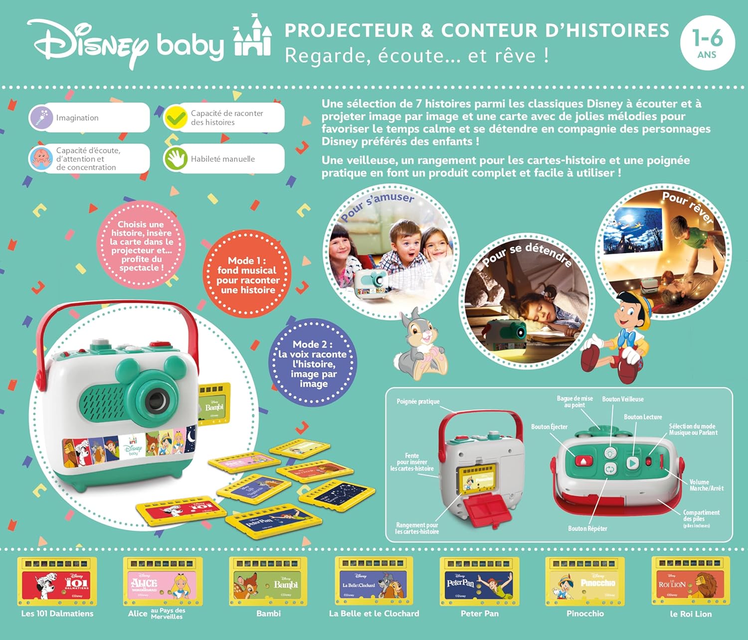 Clementoni - Disney Baby Projector and Storyteller - Enchanted Toy Projects Disney Images and Tells Stories - 4 Books Included - Built-in Speaker - 52763