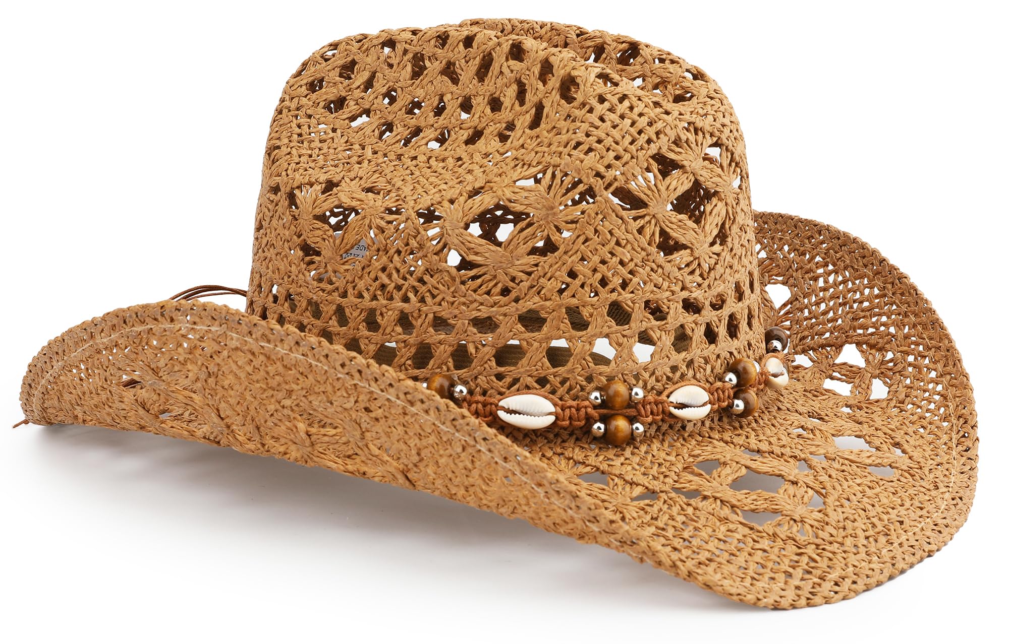 Straw Cowboy Hat, Western Cowgirl Hat, Wide Brim Sun Beach Hat for Men and Women