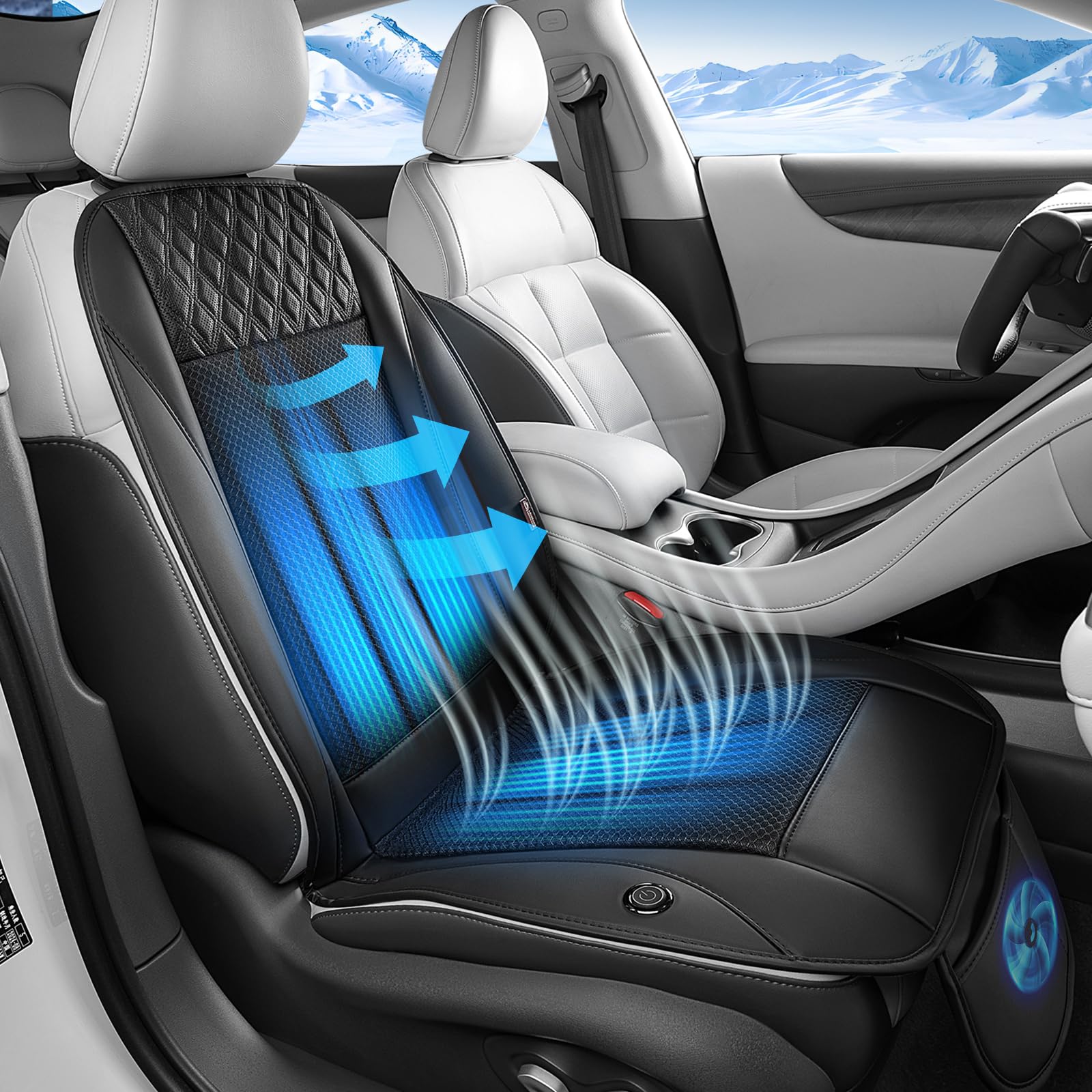 Coverado Verano Cojín de Asiento de Coche con Poderosa Ventiladores & 3-Velocidad Ajustable Funda de Asiento, Universal para Coche SUV camión LKW, Van, Negro