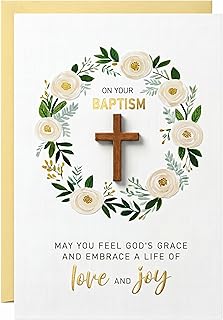Baptism Card - Real Wood Cross Premium Thick Cardstock Baptism Card Religious Gifts for Boys Girls Adults, 5.5x8in with Envelope and Sticker