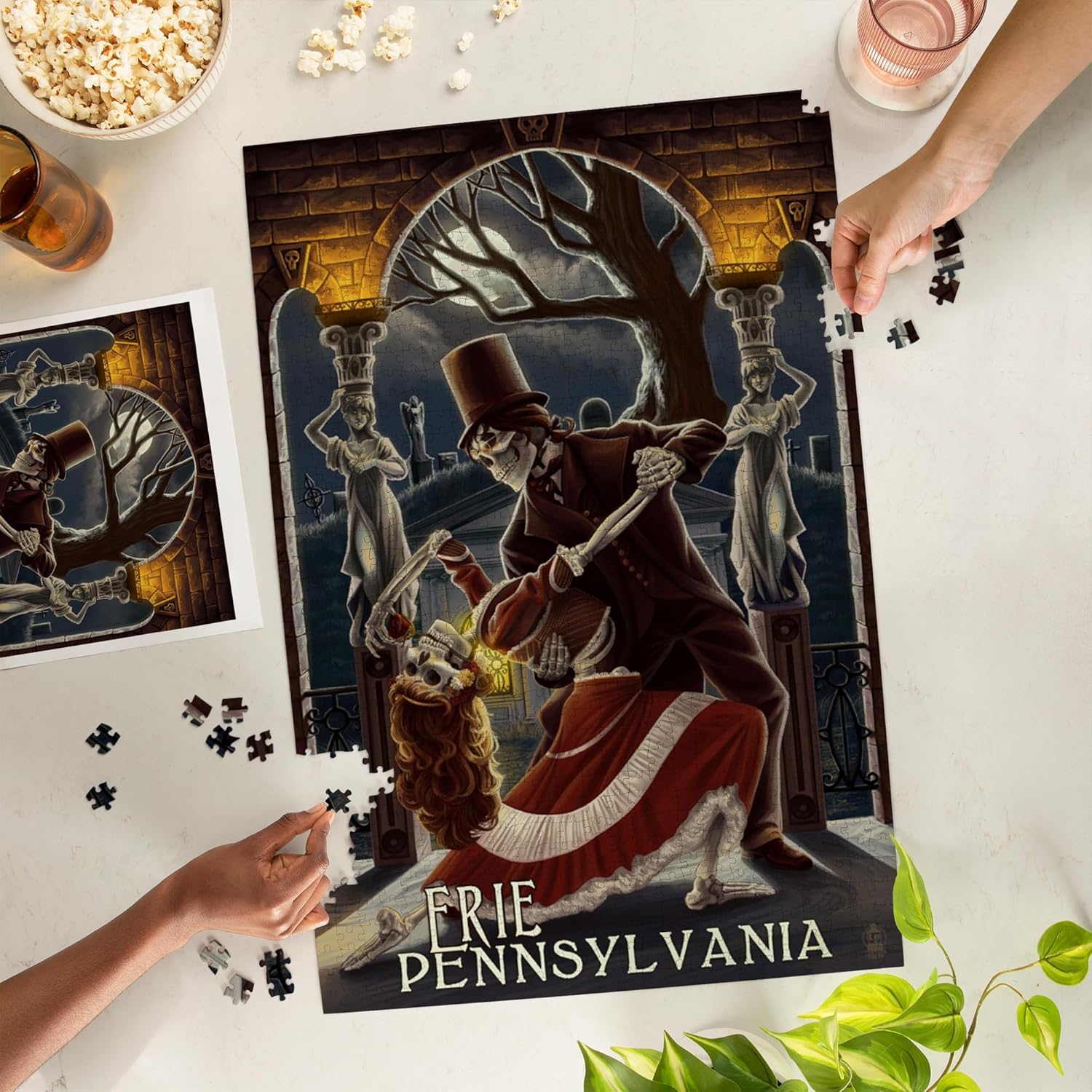 Lantern Press Erie, Pennsylvania, Skeletons Dancing in Graveyard 1000 Piece Jigsaw Puzzle for Adults, Made in USA with Reference Poster