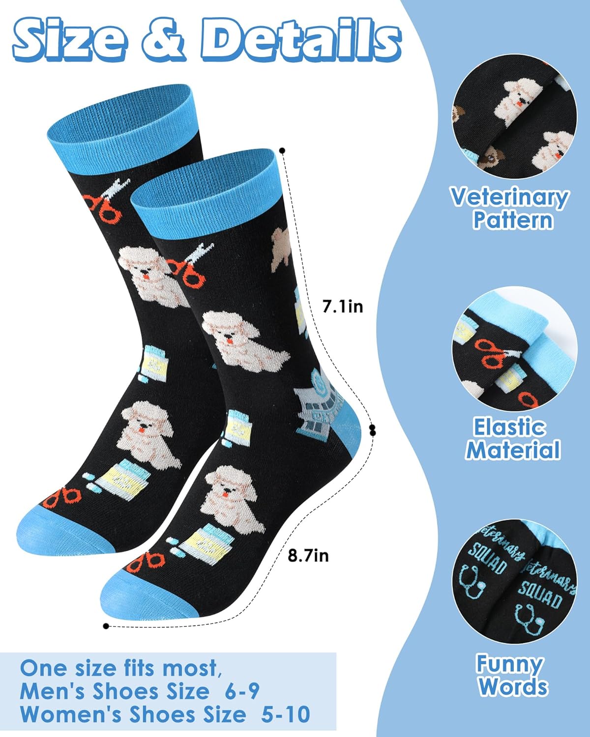 24 Pairs Bulk Vet Technician Socks for Woman Men Funny Veterinary Cotton Crew Socks Vet Tech Week Veterinarian Appreciate Gifts Doctor Nurse Assistant Birthday Gifts