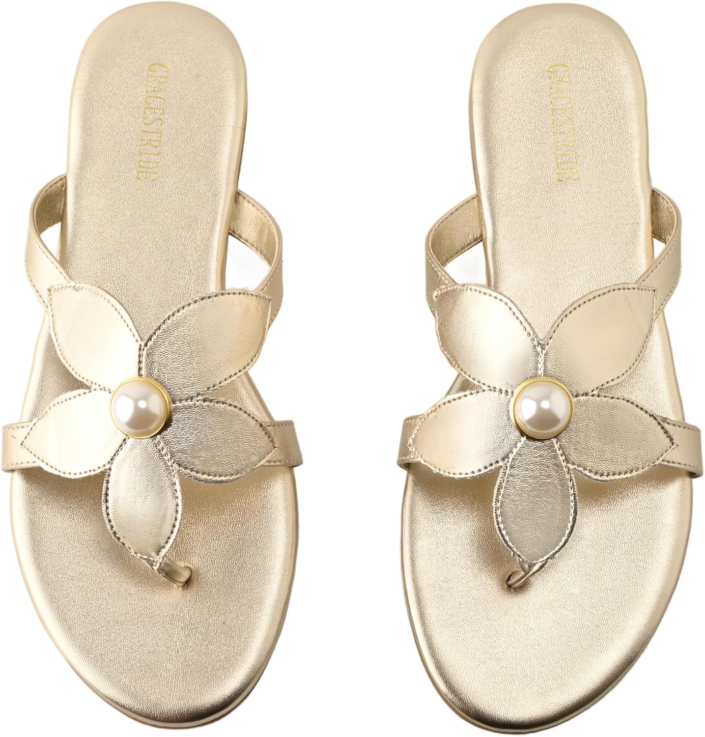 Flat Sandals for Women Pearl Slides Flower Flip Flops Round Toe Comfortable Beach Dressy Shoes