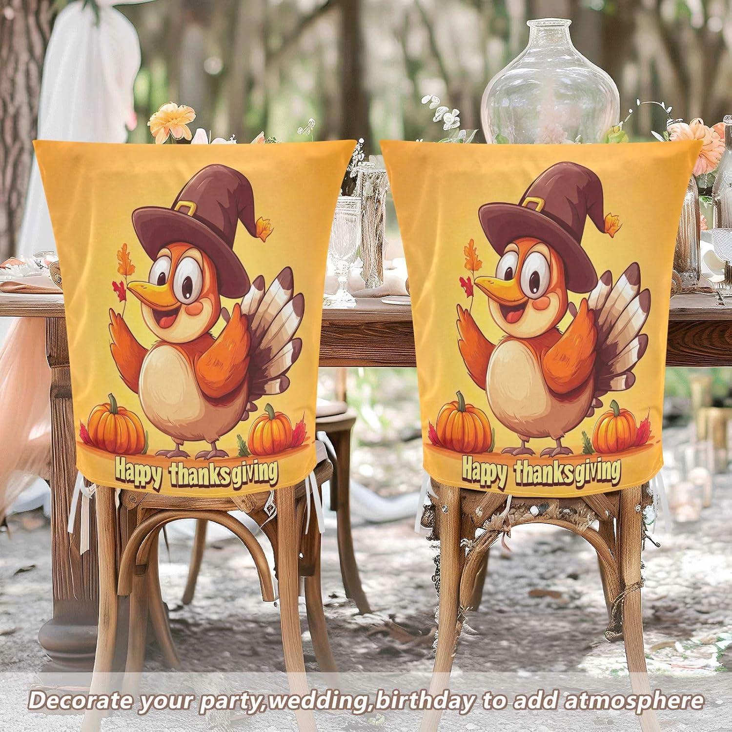 STAYTOP 6 Pcs Cute Thanksgiving Turkey Chair Back Cover for Dining Room,Dinner Chairs Cover, Chair Slipcover for Kitchen Hotel Holiday Party Decor
