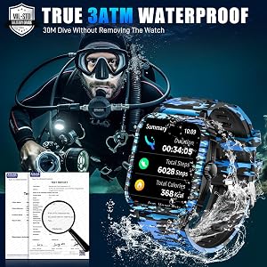 Military Smart Watches for Men (Make/Answer Call) 1.96" Screen Outdoor Activity Tracker with 100+ Sport Modes Health Monitor 3ATM Waterproof Smartwatch with DIY Dials for iPhone Android