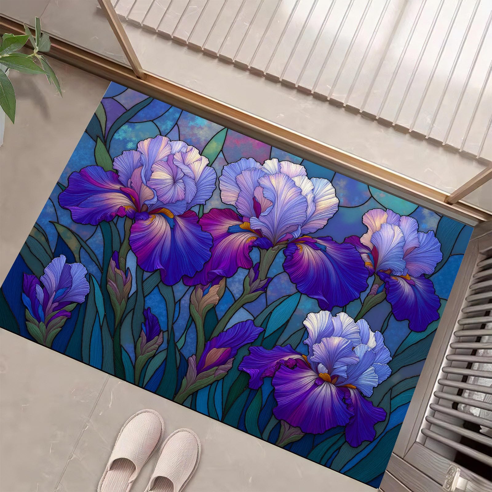 Tapis de porte d'entrée motif iris bleus idée cadeau décoration maison