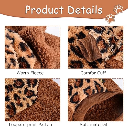 Miniatura 3 de Sebaoyu Suéteres para perros pequeños, ropa de forro polar con capucha para perro, suéter de invierno lindo y cálido a cuadros de leopardo y