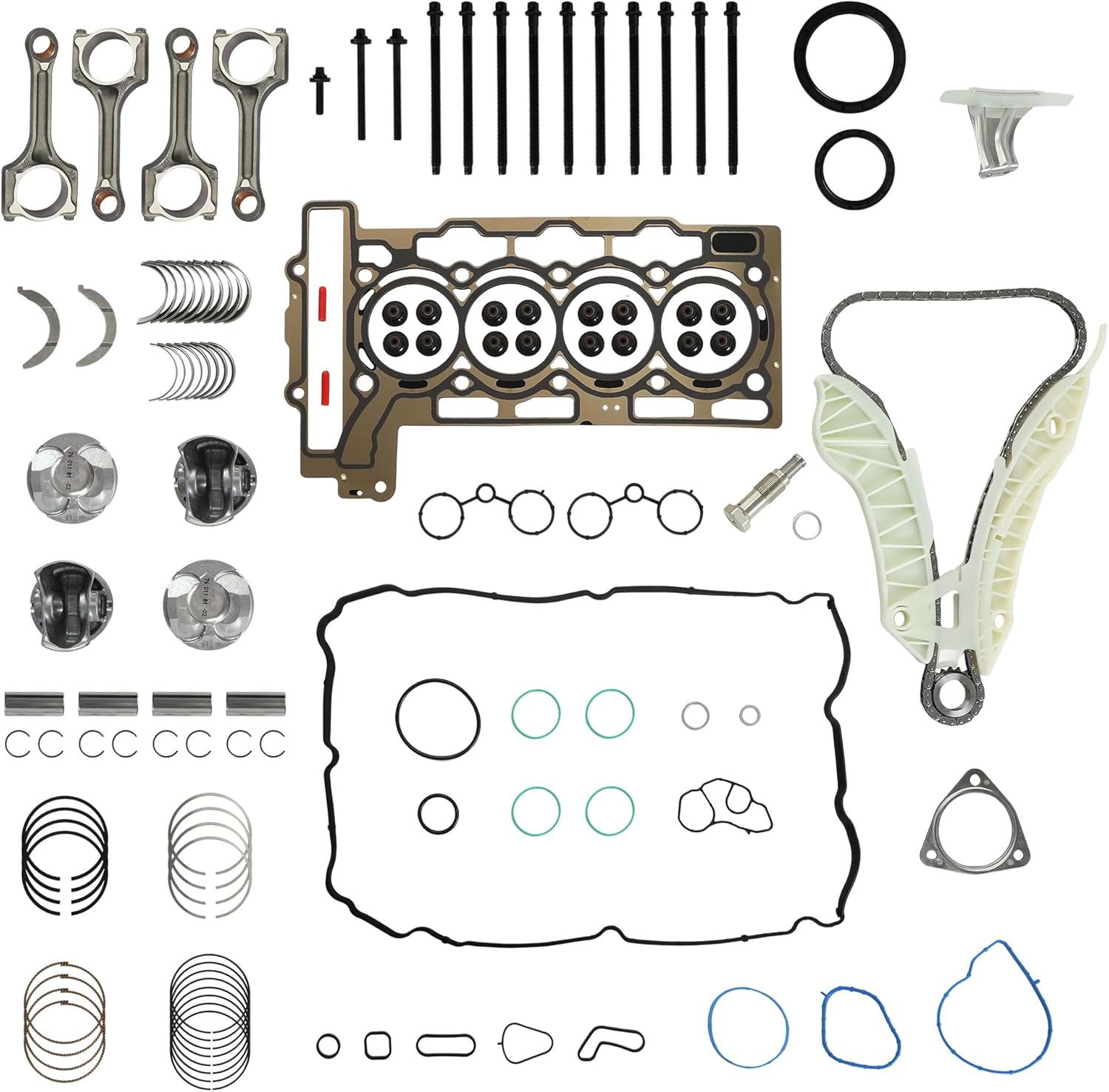 N13 N18 1.6T Head Gasket Set with Timing Chain Kit Fit for BMW 118 120I MINI Cooper Countryman Cooper Paceman 2007-2016 N13 N18 Engine Include Piston Set Connecting Rod 11257601181
