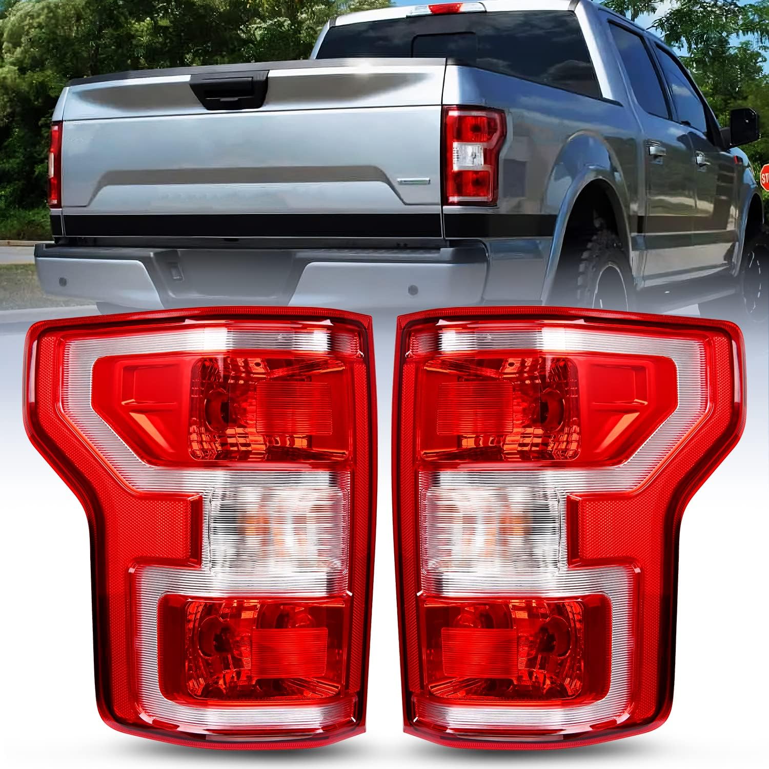 Nilight Taillight Assembly Compatible with 2018 2019 2020 Ford F150 F-150 Pickup Truck Rear Lamp Replacement OE Style Red Housing with Bulbs and Harness Driver and Passenger side