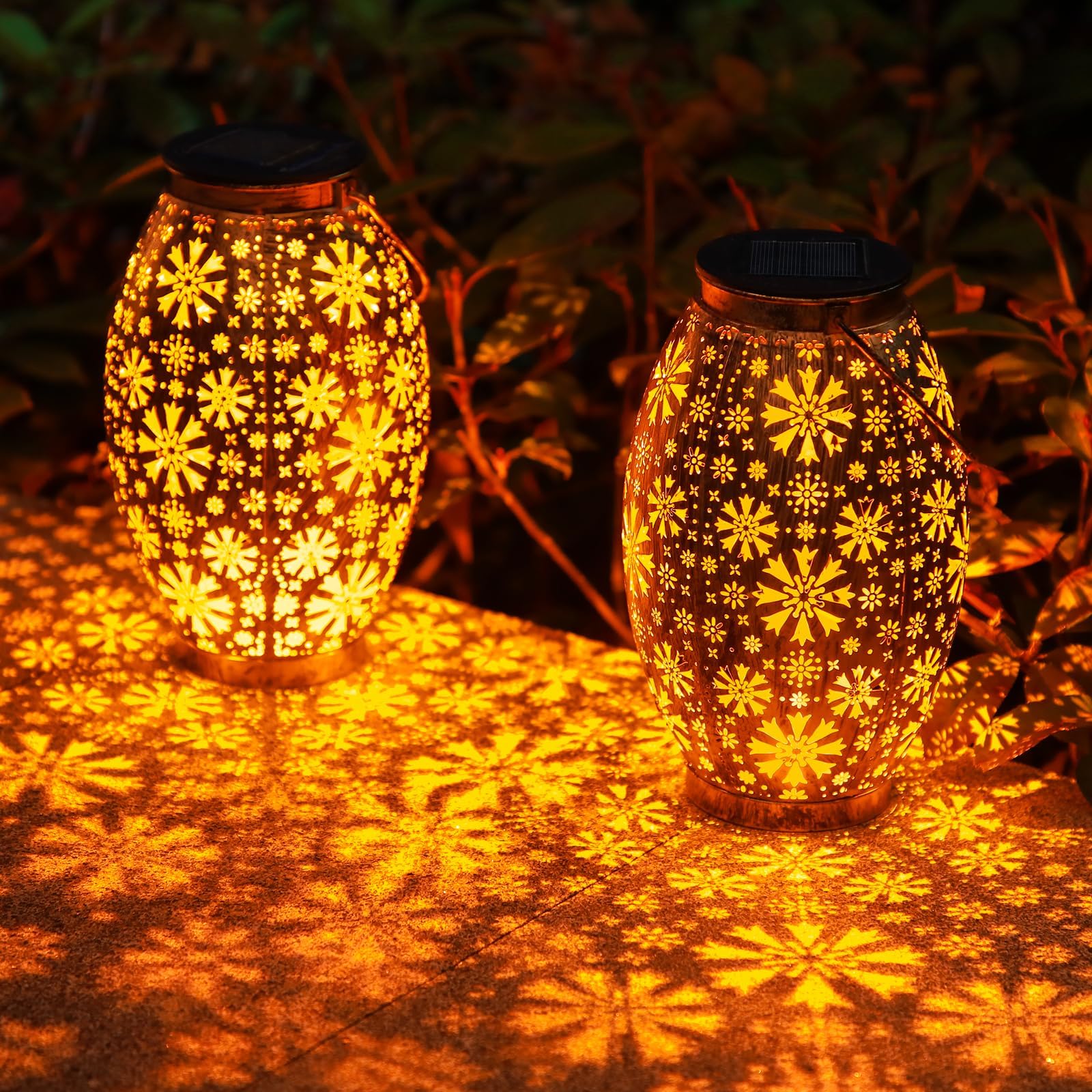 OxyLED Solar Lantern for Outside, Garden Ornaments Outdoor 2 Pack Auto On/Off Hanging Garden Lanterns Solar Lights Outdoor Decorative Landscape for Patio Table Fence