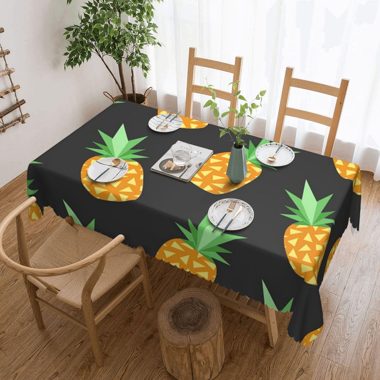 Nappe rectangulaire ananas OUSIKA 137x183 cm lavable pour table de cuisine
