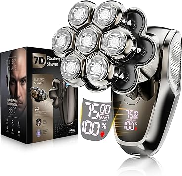 Head Shavers for Bald Men 7D Detachable Electric Shaver -Fathers Day - IPX7 Waterproof Electric Razor - Wet & Dry Bald Razor with Type-C Charge - LED Display - Gifts