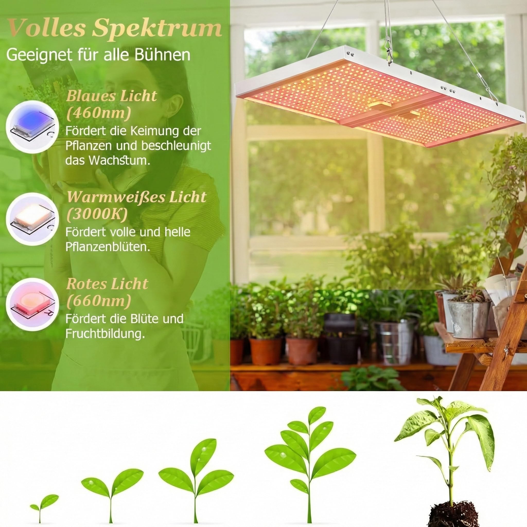 Lampa LED pełne spektrum, 728 diod LED, składana, 120 W, z pilotem zdalnego sterowania, 6 trybów timera, 3/6/9/12/15/18H, przyciemniane światło do roślin pokojowych, warzyw, kwiatów