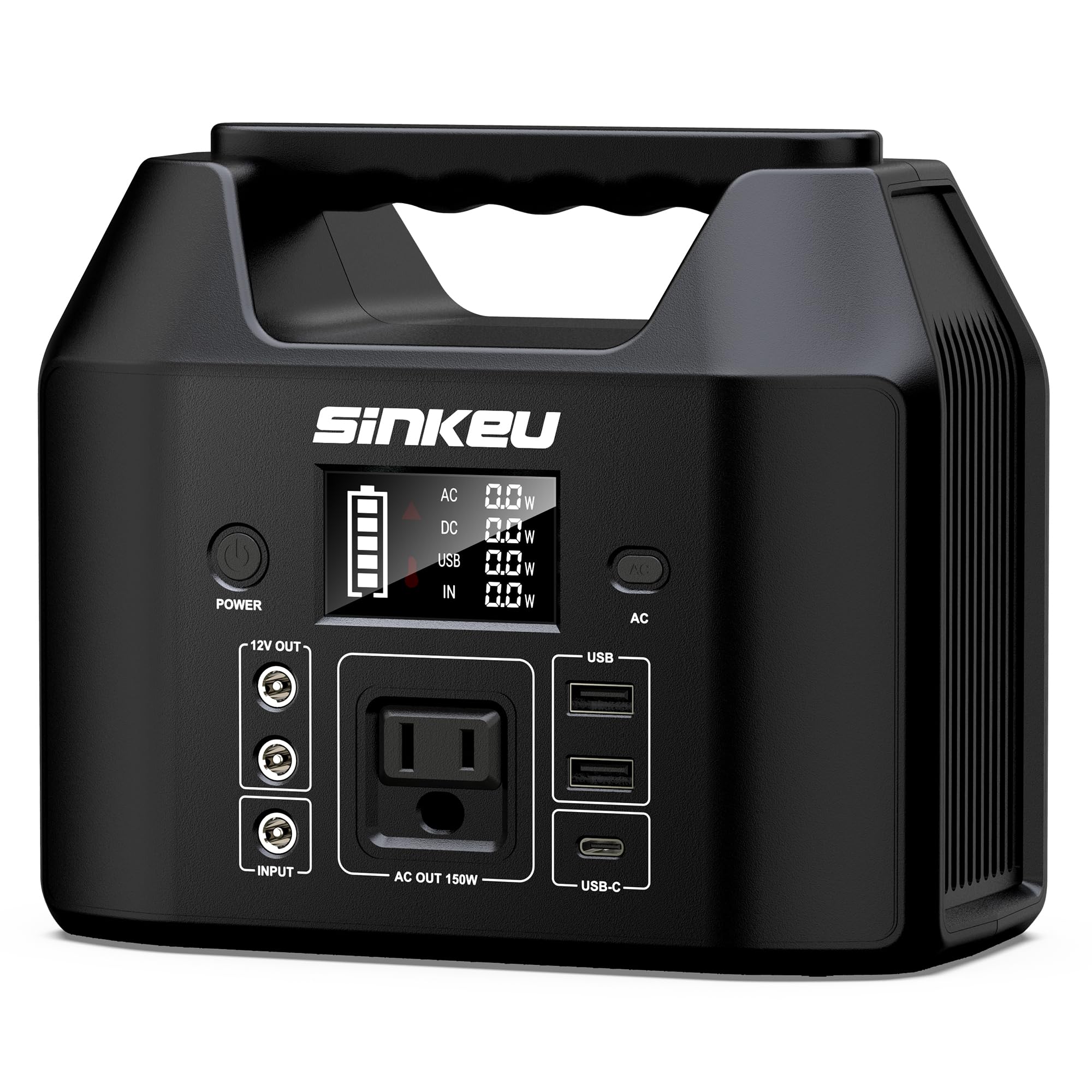 SinKeu Portable Power Station 122.8Wh, LiFePO4 Battery Solar Generator for Home Use, 150W Power Bank with AC Outlet for Camping, RV, Emergency Backup