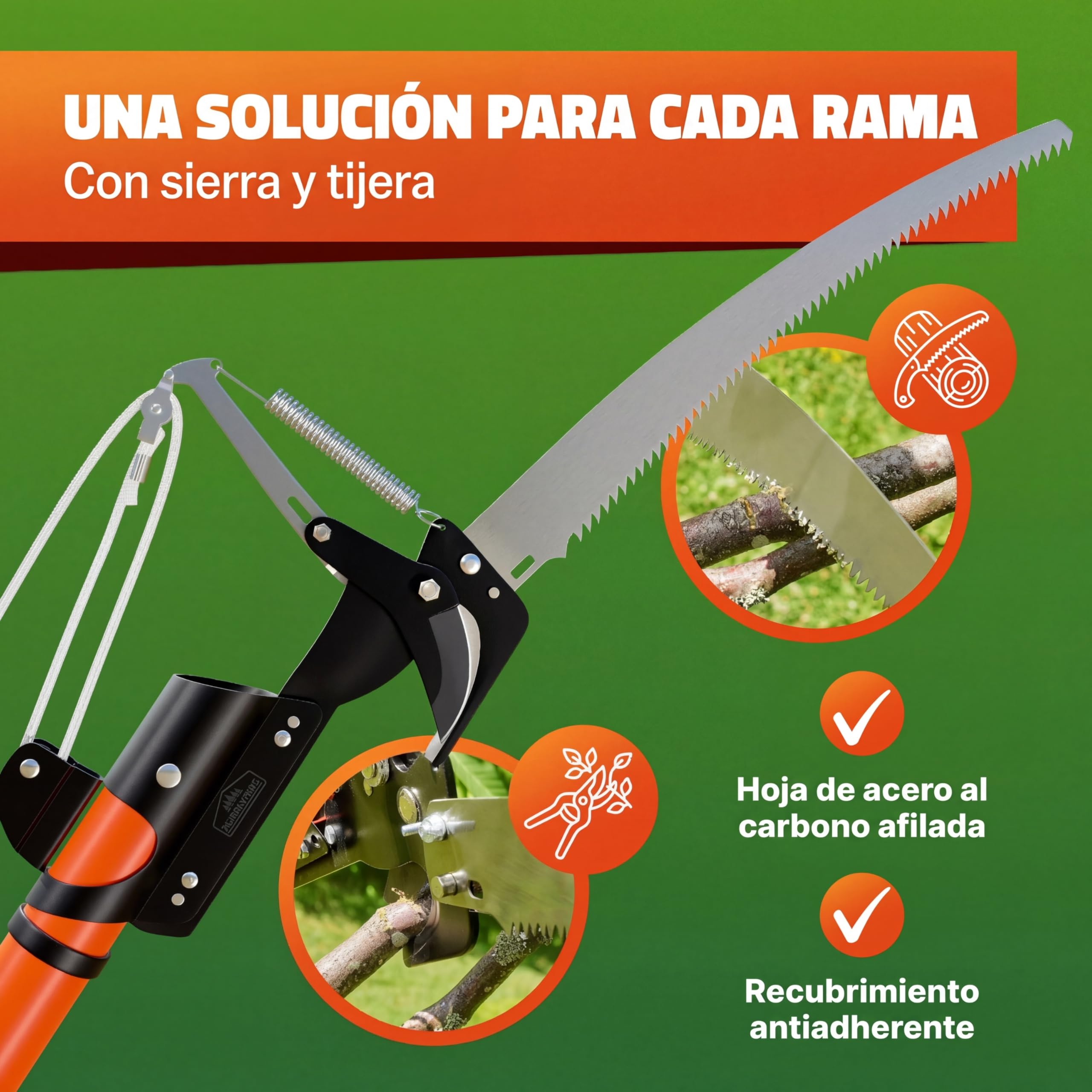 DEUBA® Tijeras de Podar Telescópica Sierra Podadora de altura 2en1 4 Metros Corta Ramas Gruesas Árboles Setos Serrucho Herramientas de Jardinería