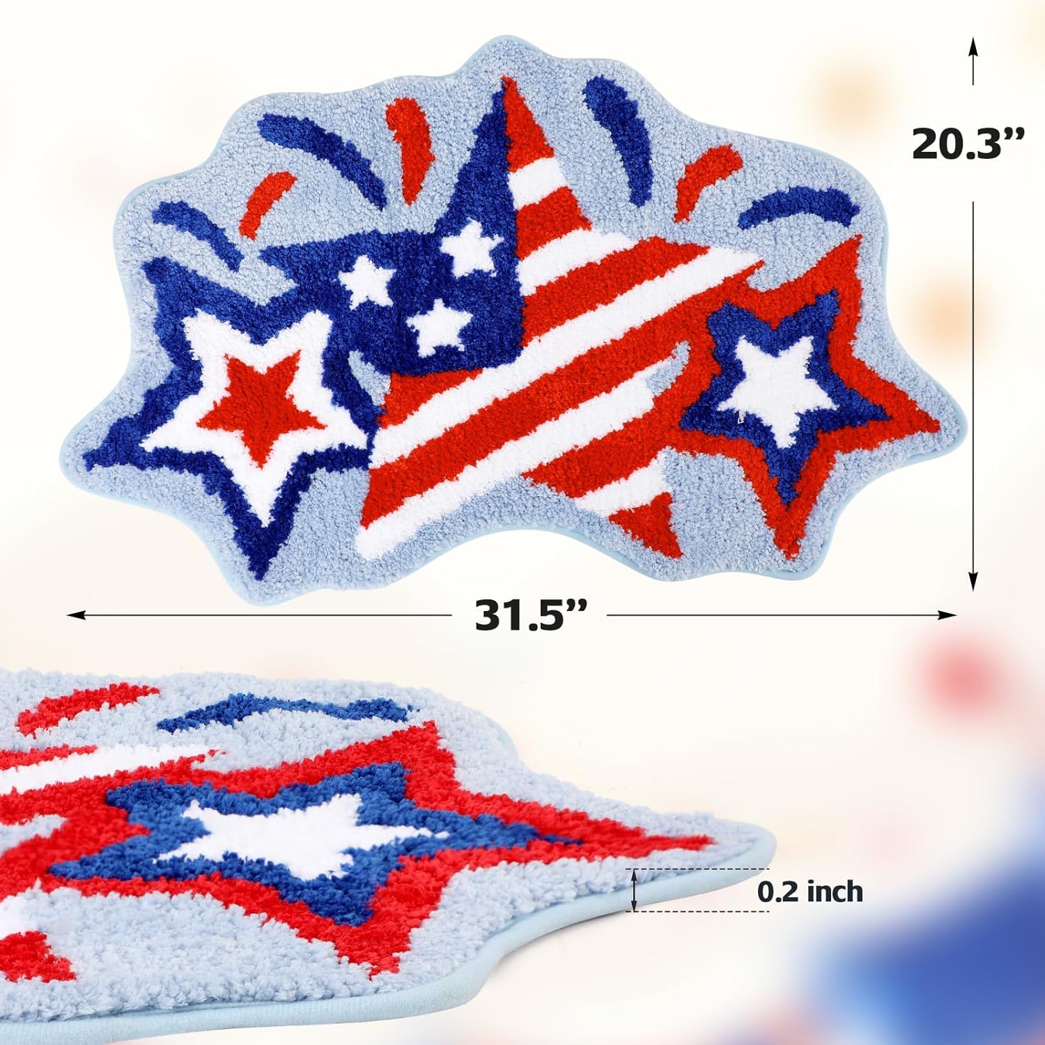 4th of July Bath Mat Patriotic Rug Stars Tufted Rug Non-Slip Floor Mat for Bathroom Rug Soft Absorbent Bathroom Rug Floor Bathroom Decor Independence Day Bath Rug 31.5''x 20.3''