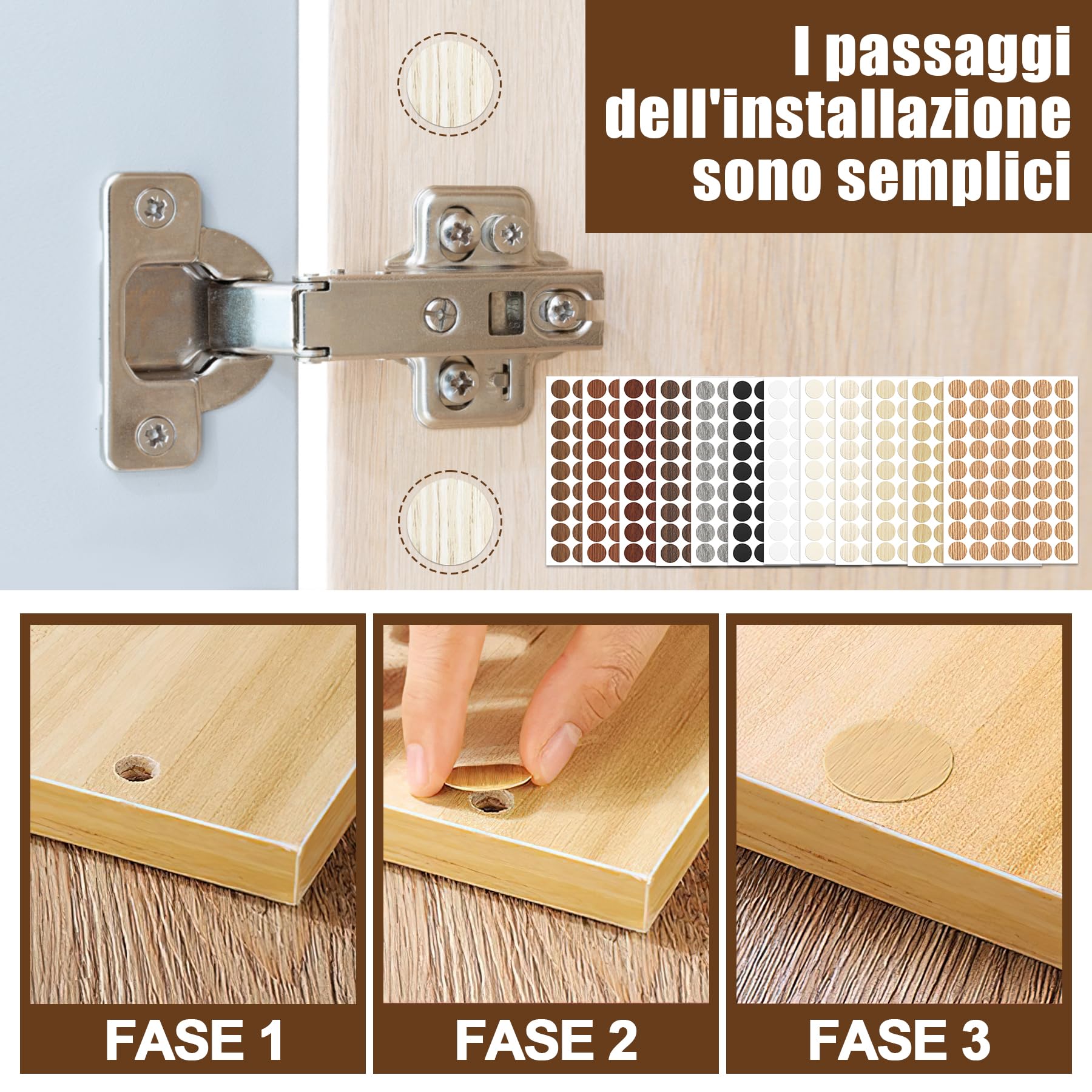 Copriviti Adesivi 648 Pezzi 12 Colori 21mm Tappi Copriforo per Fori Viti Mobili