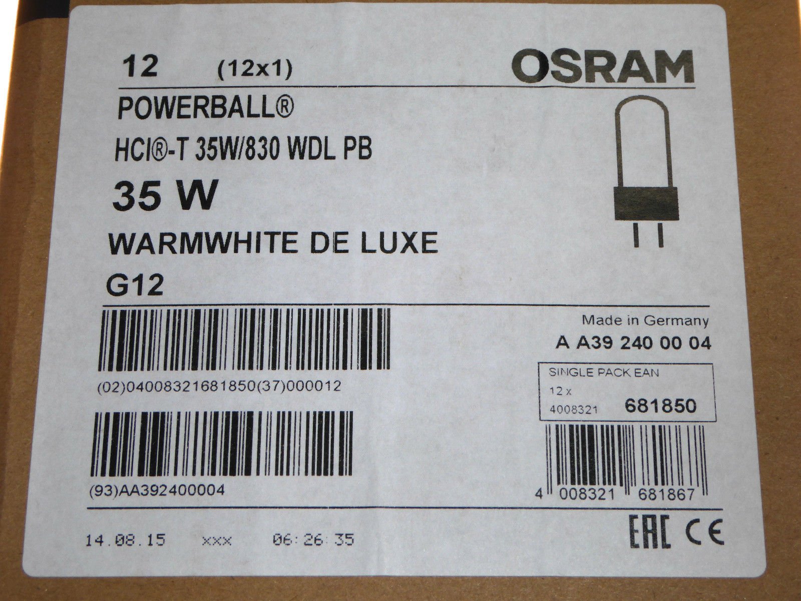 12 x 35 Watt G12 Metalldampflampe HID Warmweiß Osram Powerball HCI-T 35W WDL