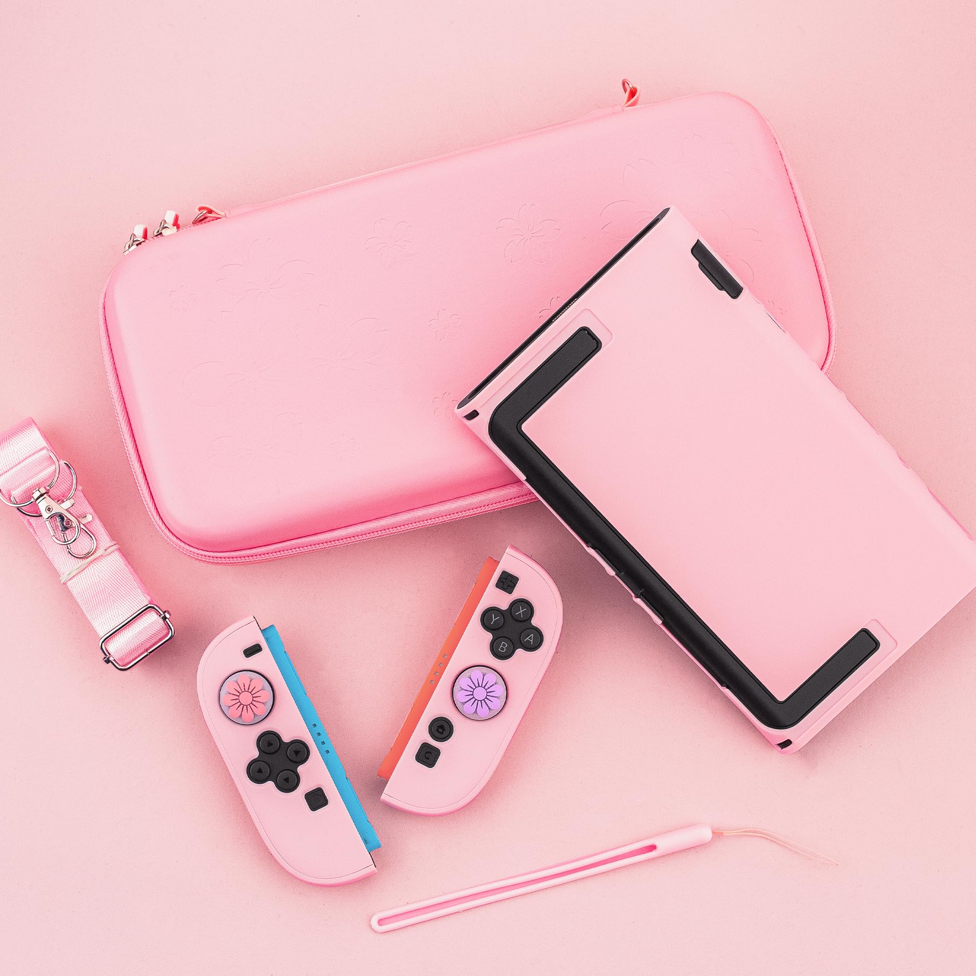 RHOTALL Pink Cherry Blossom - Bolsa de viaje para Nintendo Switch 2 (2025) de 7,9 pulgadas, bonita bolsa de viaje con carcasa rígida para Switch 2, protector de pantalla, 2 tapas para el pulgar