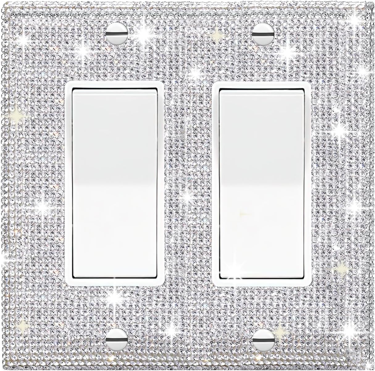 Silver Bling Rhinestones Double Rocker Switch Light Switch Cover Plates Decor Cute Sparkling Wall Plates For Home Bedroom Kitchen Outlet Covers Decorative (Double Rocker)-image-45