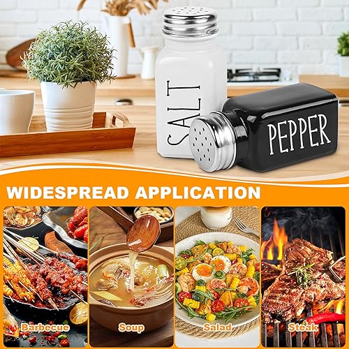 Miniatura 6 de Juego de salero y pimentero, juego de salero de cristal blanco y negro con tapas de acero inoxidable, salero y pimentero de granja para cocinar,