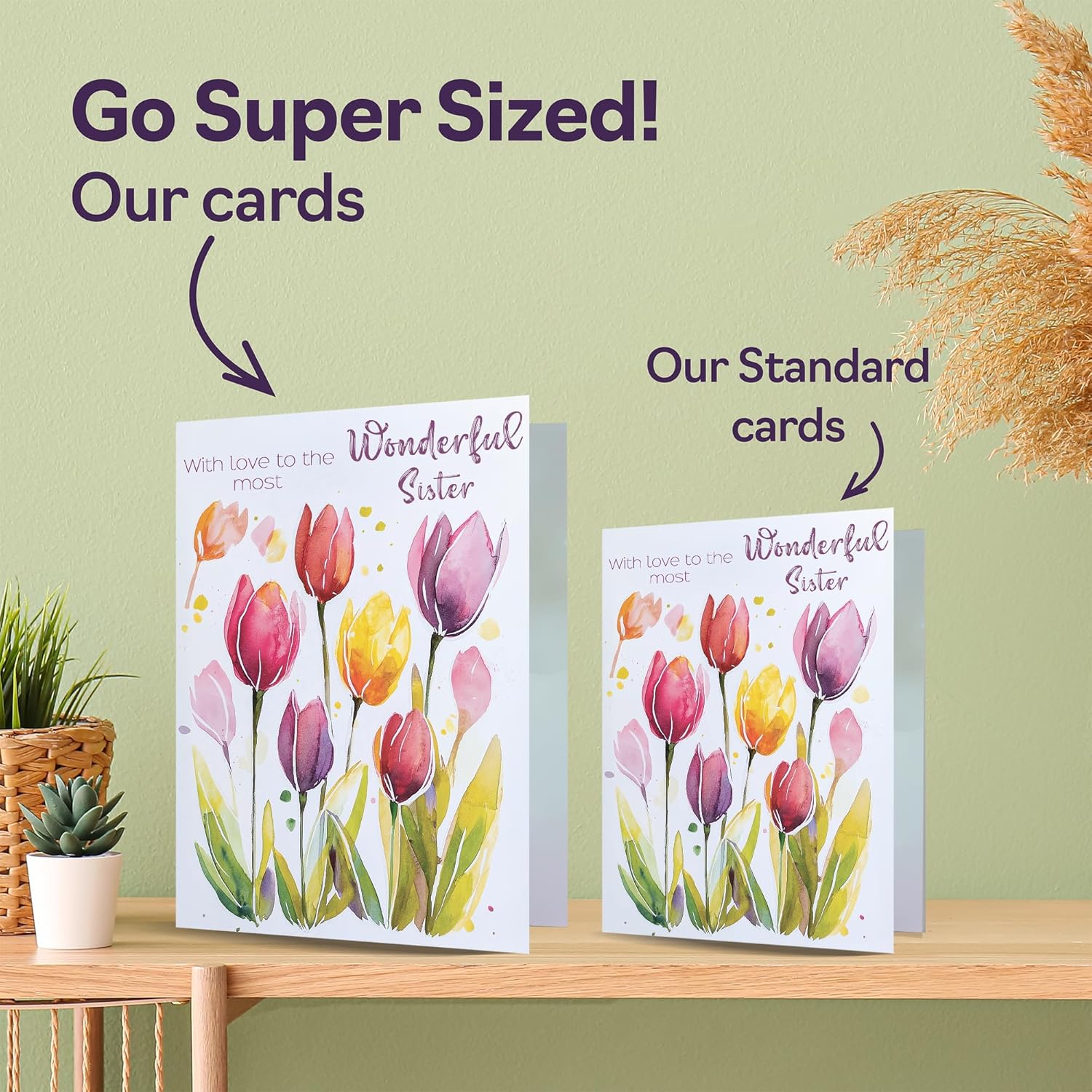 Sister Birthday Card - Watercolour Tulips Flowers - Happy Birthday Card for Sister from Brother Sister, A5 Female Floral Bday Greeting Cards
