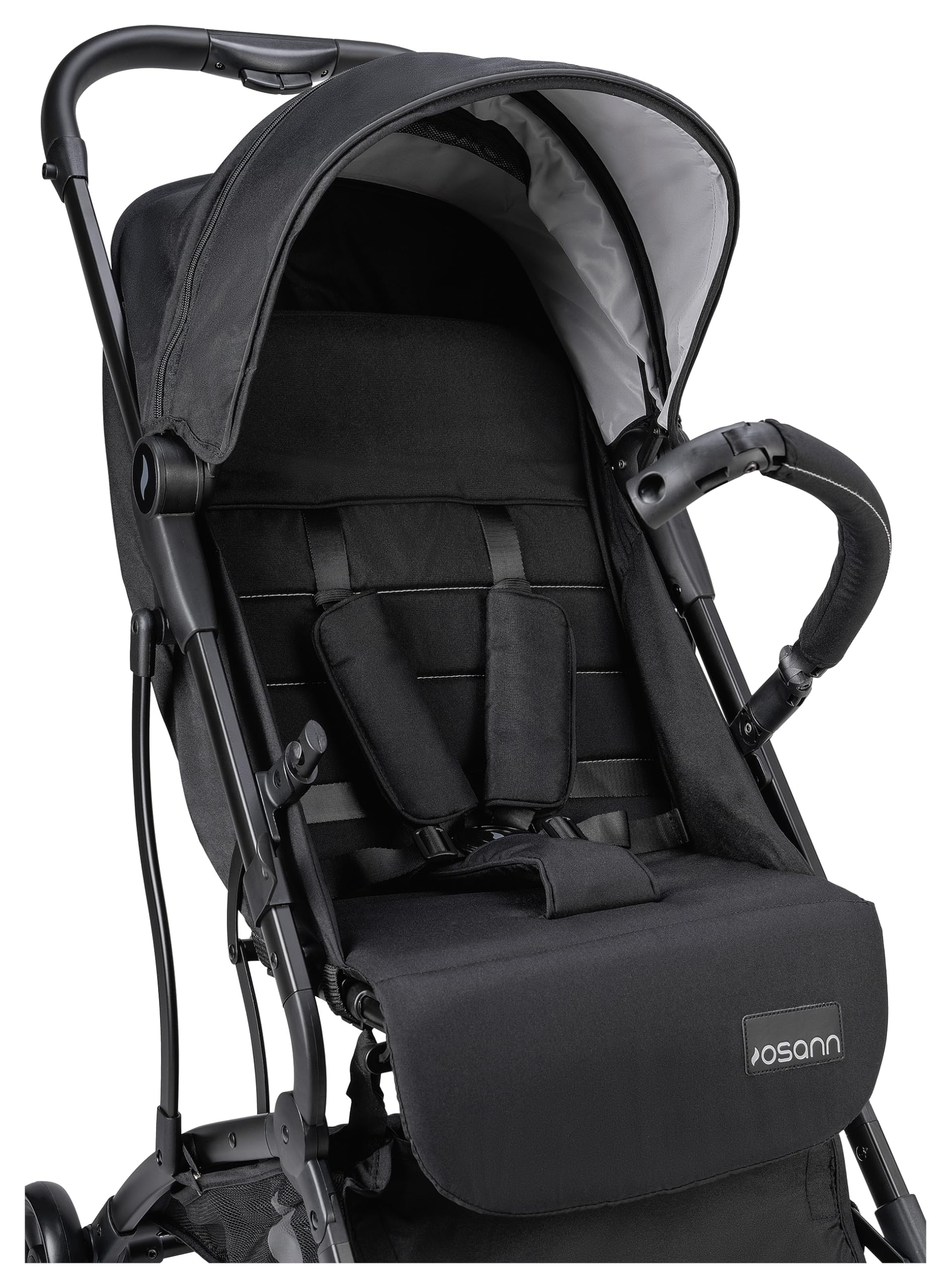 OSANN - Passeggino neonato/bambino Vegas - 0-22 kg - 48 x 100 x 83 cm - Compatto con sospensioni, visiera parasole, zanzariera, parapioggia e adattatore per seggiolino auto - Grigio argento