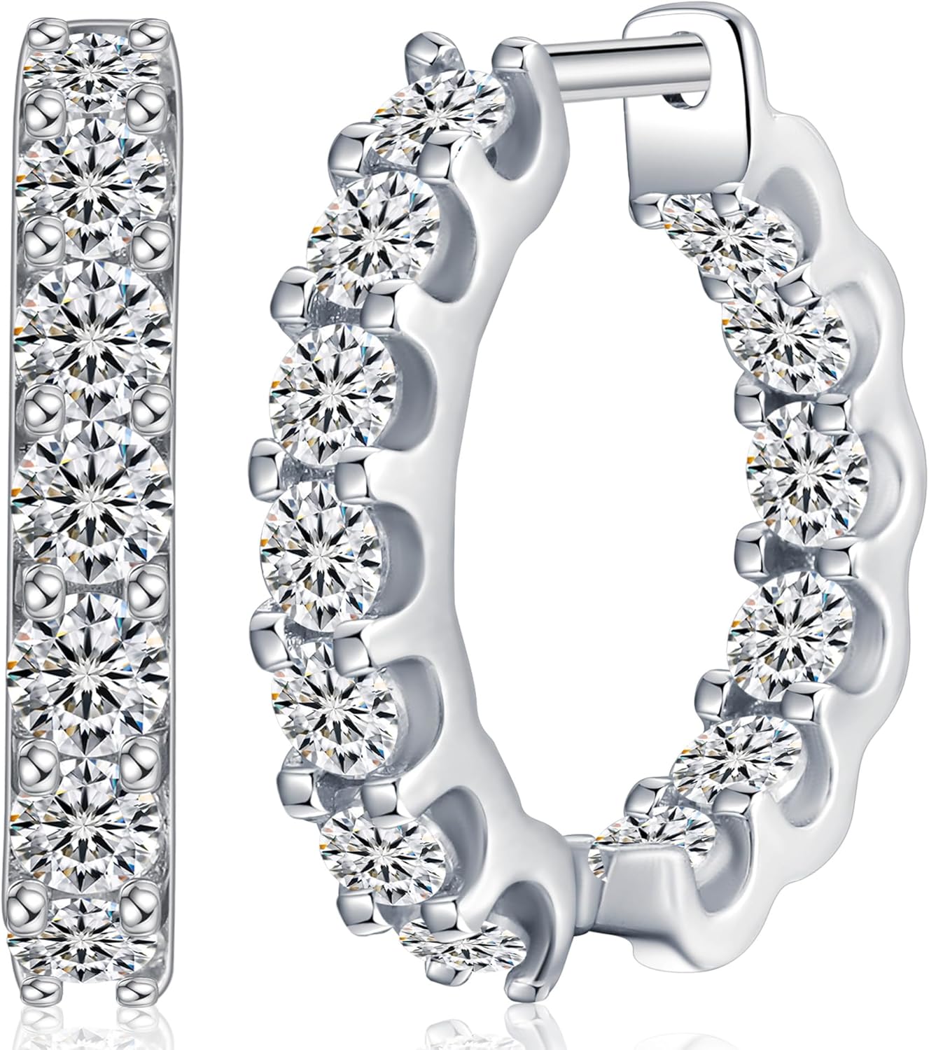Moissanite Hoop Earrings for Women D Color Brilliant Round Cut Earrings, 18K White Gold Plated 925 Sterling Silver Huggie Earring, Hypoallergenic Wedding Earrings Jewelry Gifts for Women Men