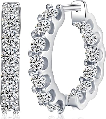 Moissanite Hoop Earrings for Women D Color Brilliant Round Cut Earrings, 18K White Gold Plated 925 Sterling Silver Huggie Earring, Hypoallergenic Wedding Earrings Jewelry Gifts for Women Men
