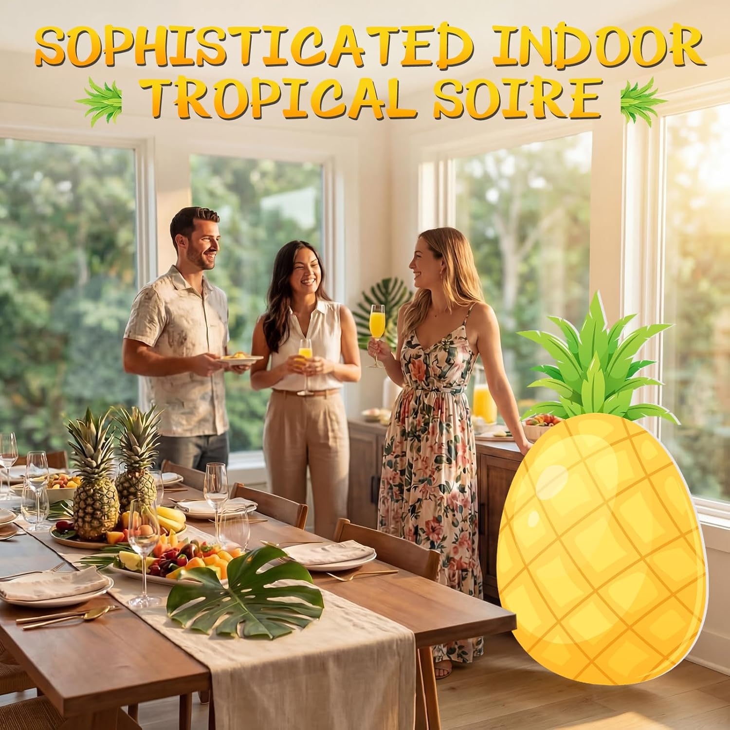 Yinkin Large Pineapple Cutout Standee 4ft Tall - Corrugated Plastic Tropical Luau Party Decorations, Waterproof Hawaiian Photo Booth Prop for Summer Beach Tiki Bar & Bridal Shower Backdrop